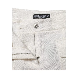 White Cotton Floral Jacquard Pants