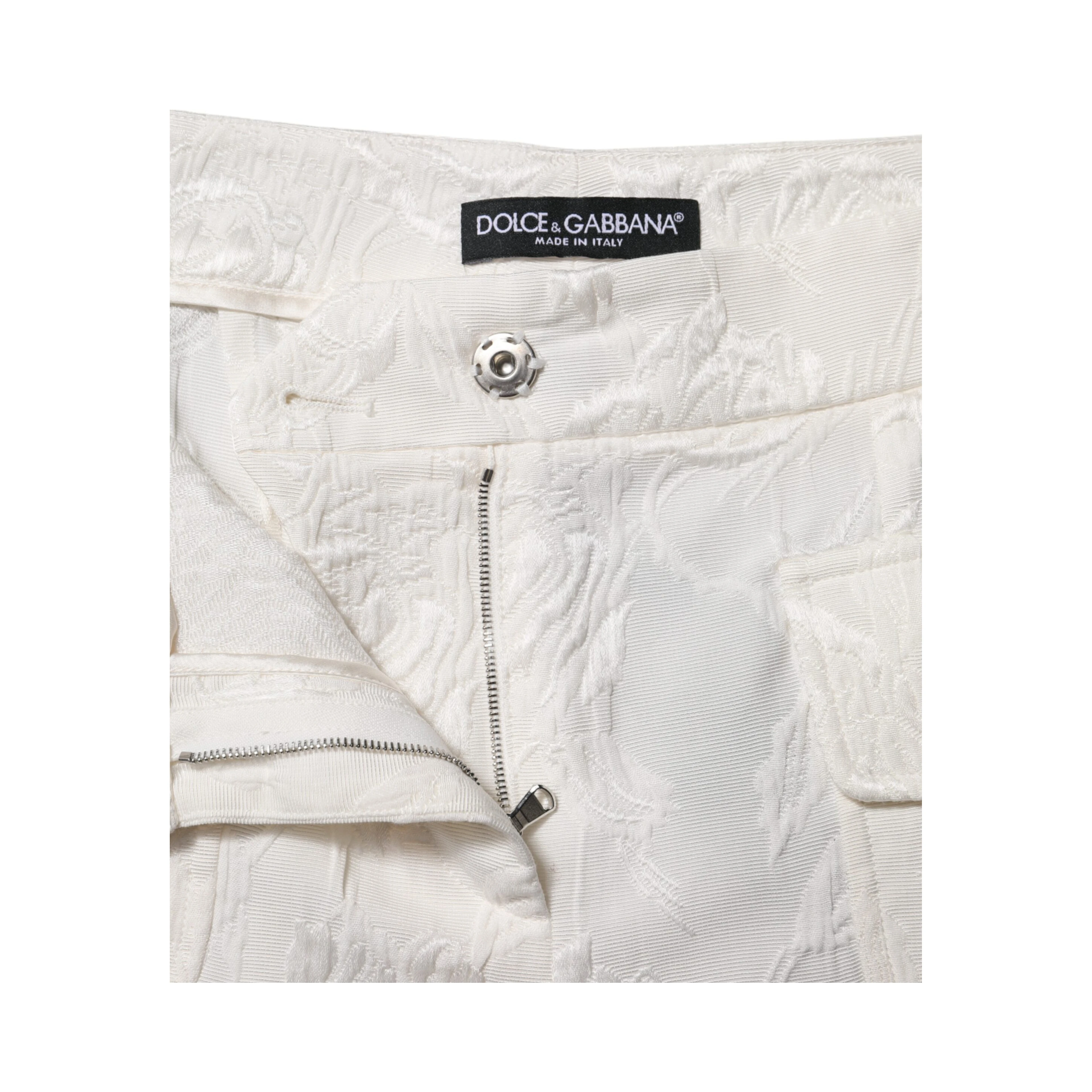 White Cotton Floral Jacquard Pants