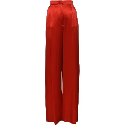 Red Satin High Waist Wide Leg Pants