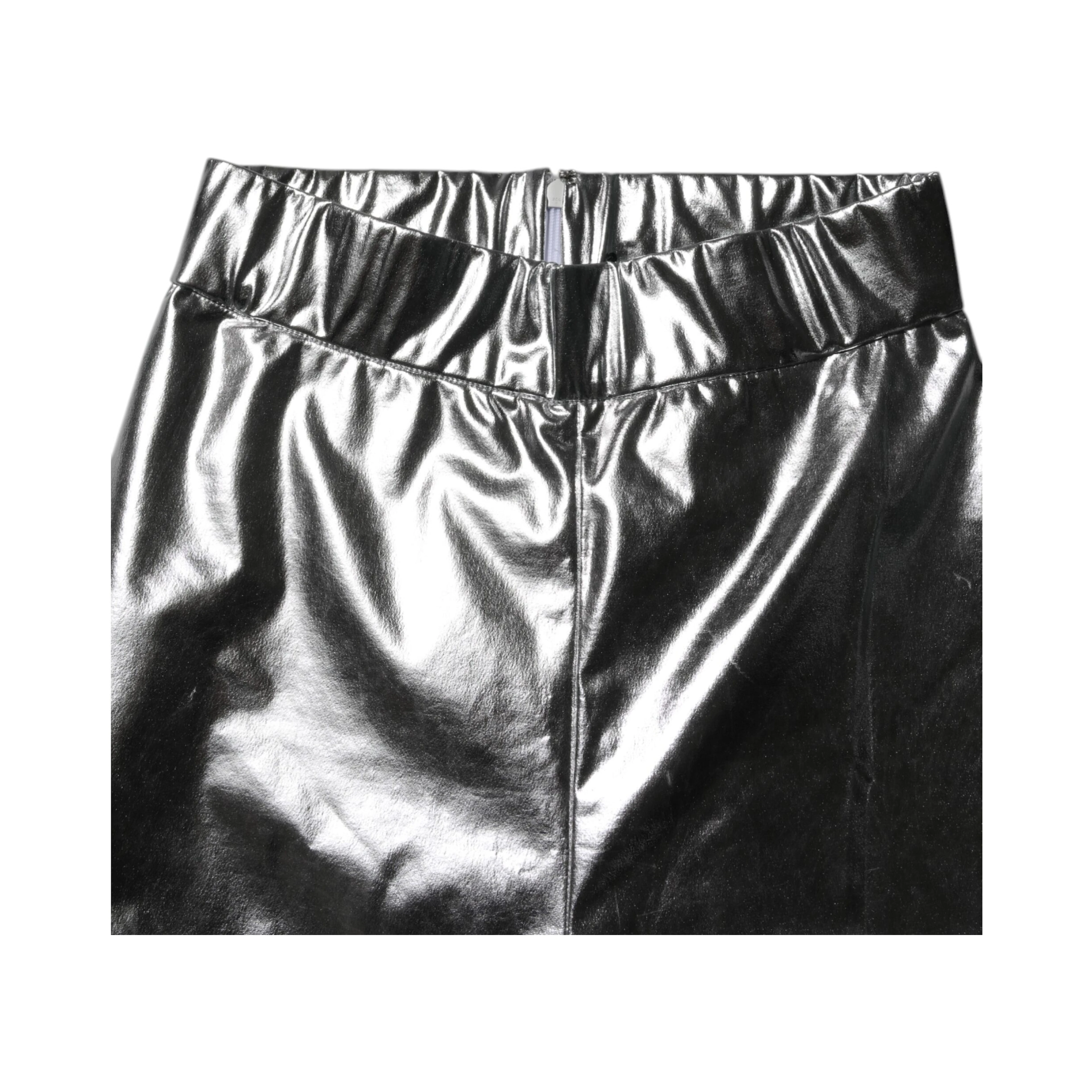Metallic Silver Polyester Slim Fit Leggings Pants