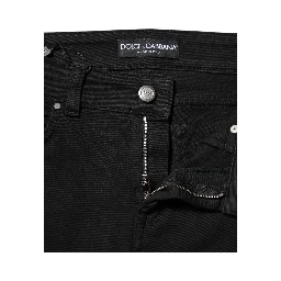 Black Cotton Logo Skinny Mid Waist Denim Jeans