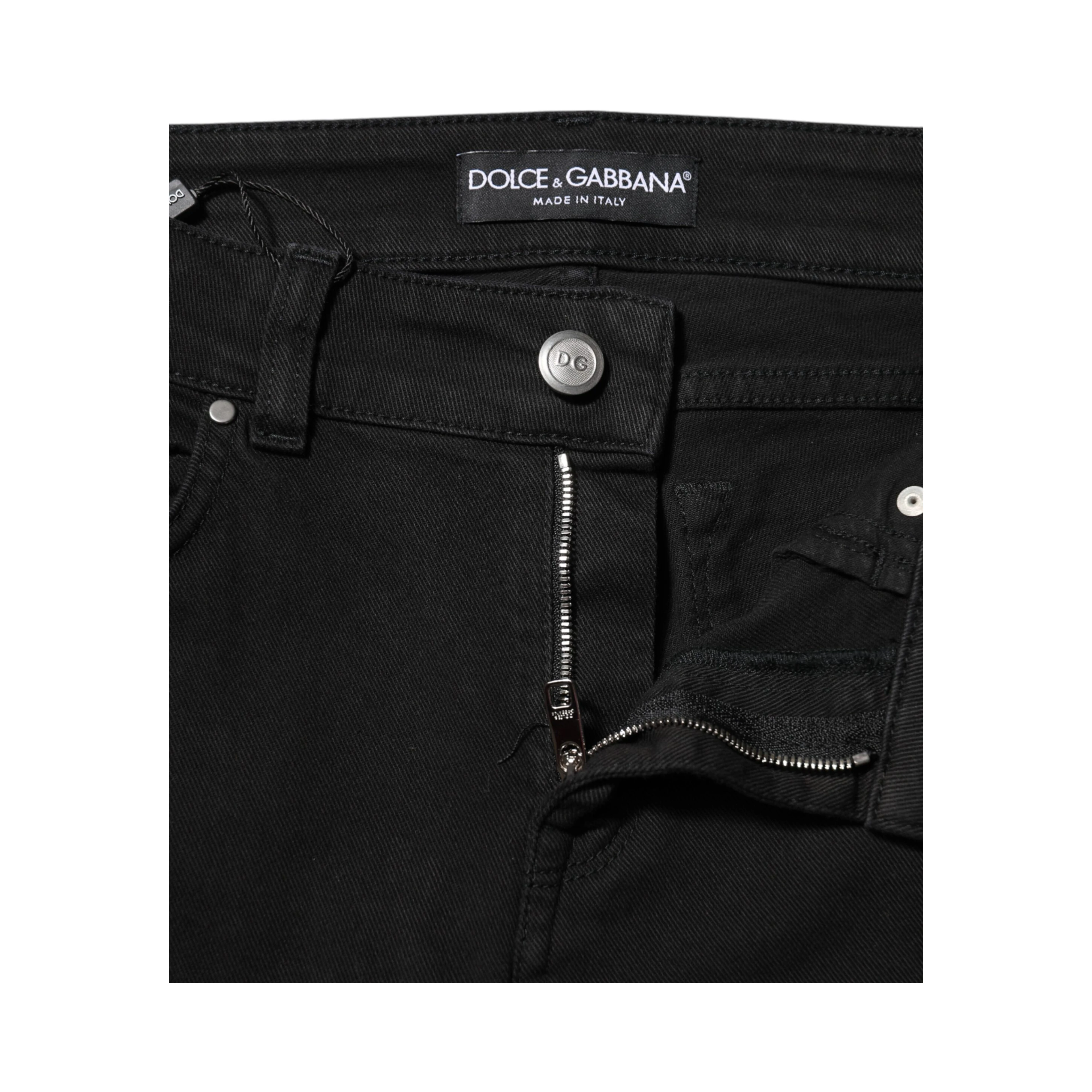 Black Cotton Logo Skinny Mid Waist Denim Jeans