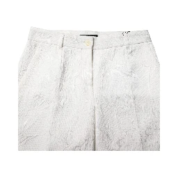 White Cotton Floral Jacquard Pants