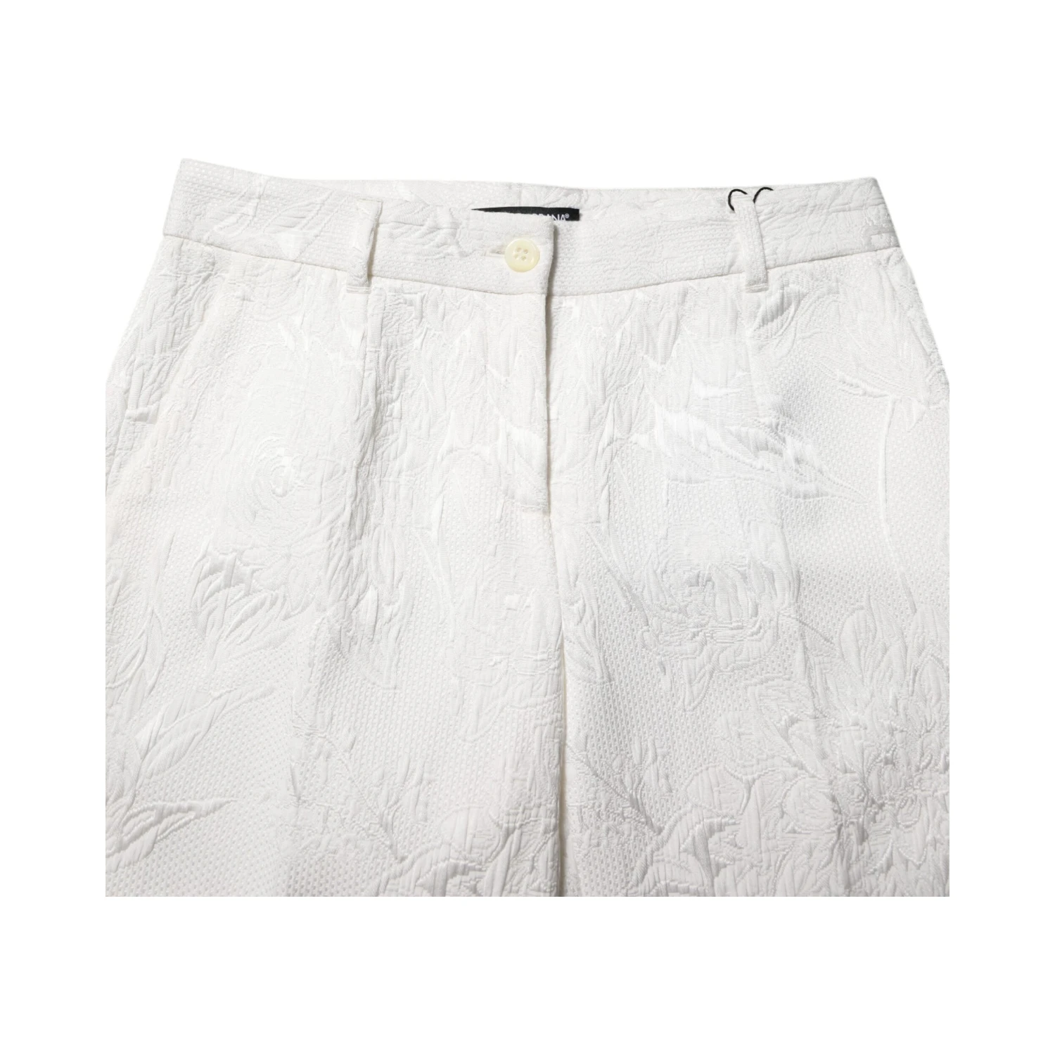 White Cotton Floral Jacquard Pants