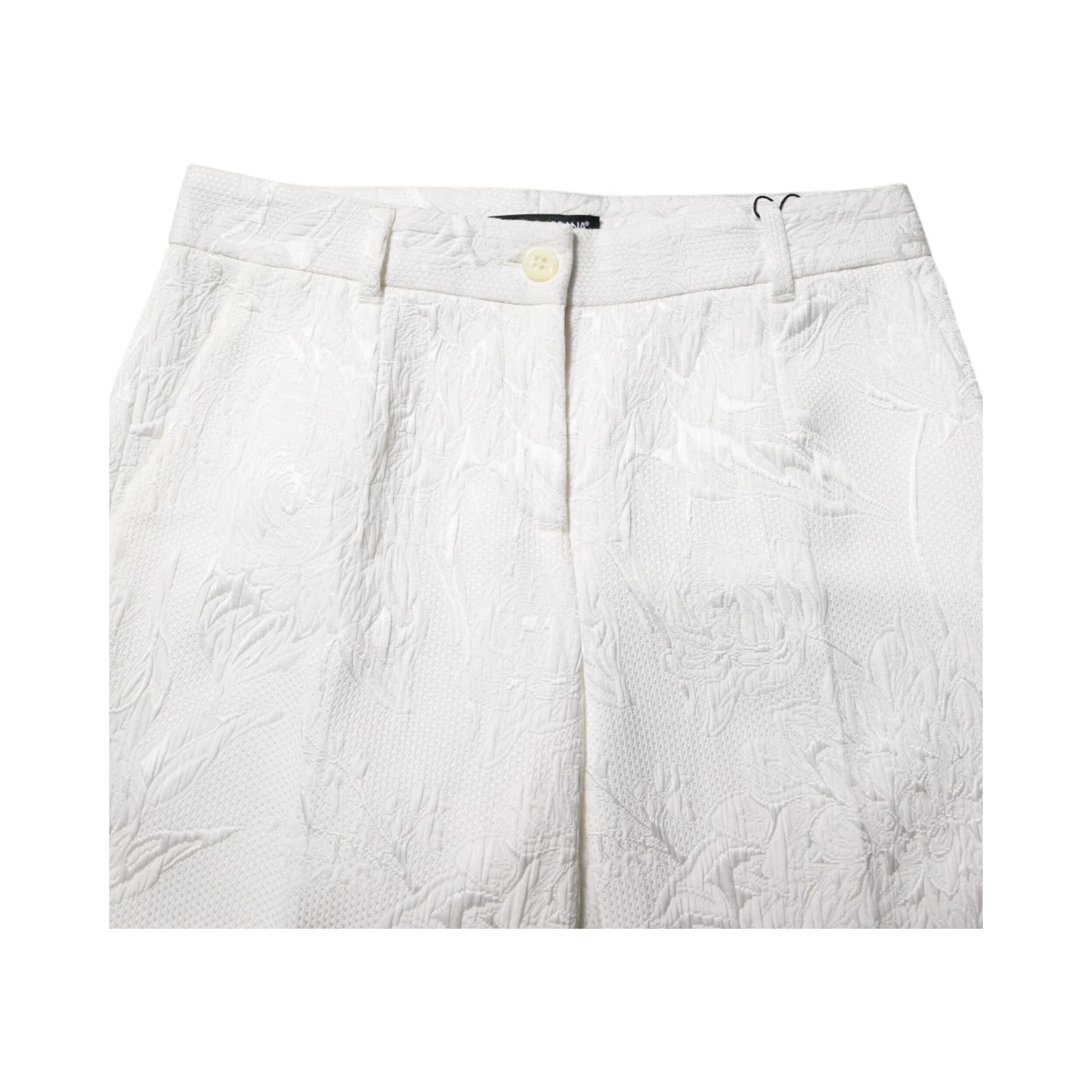 White Cotton Floral Jacquard Pants