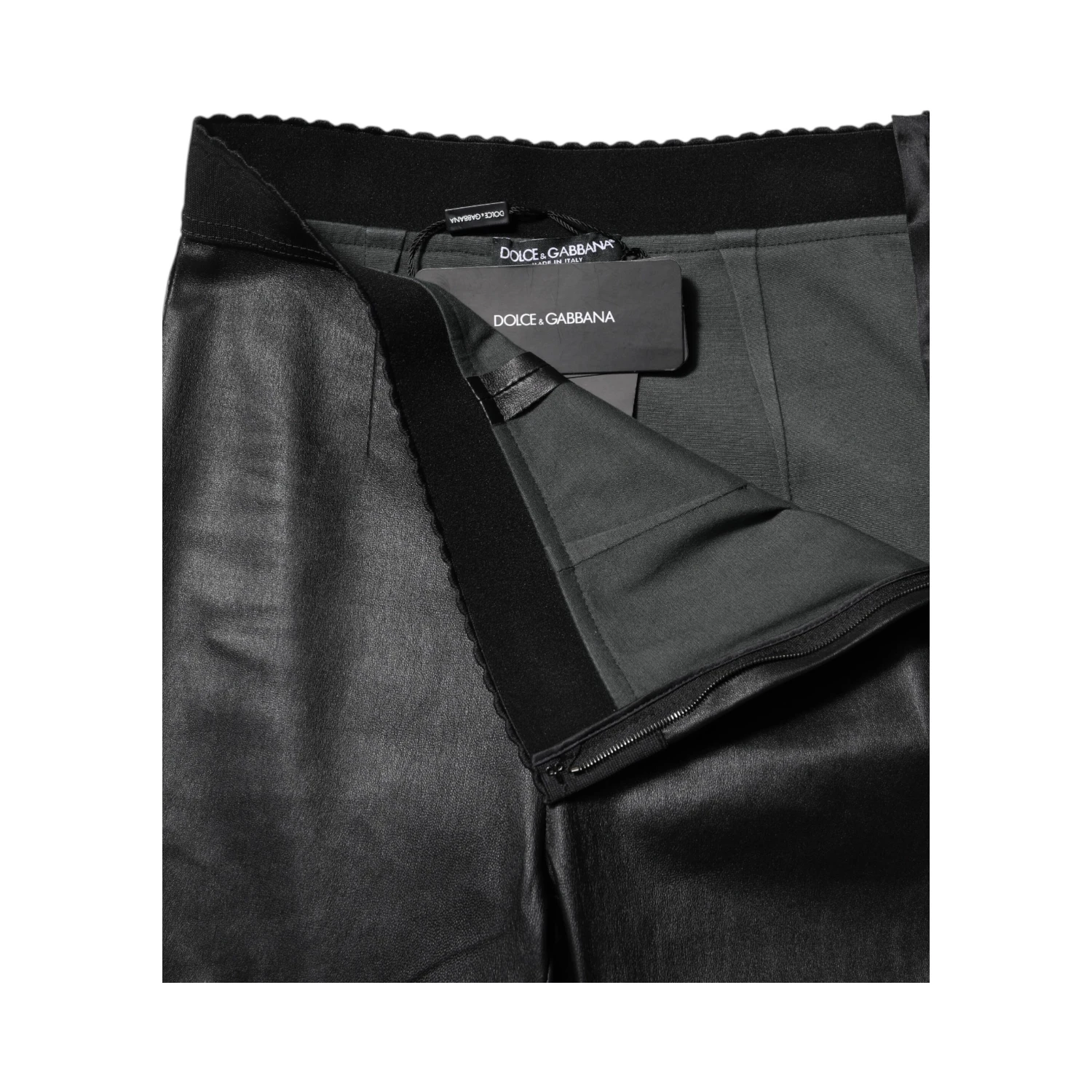 Black Leather Elastic Waist Pants