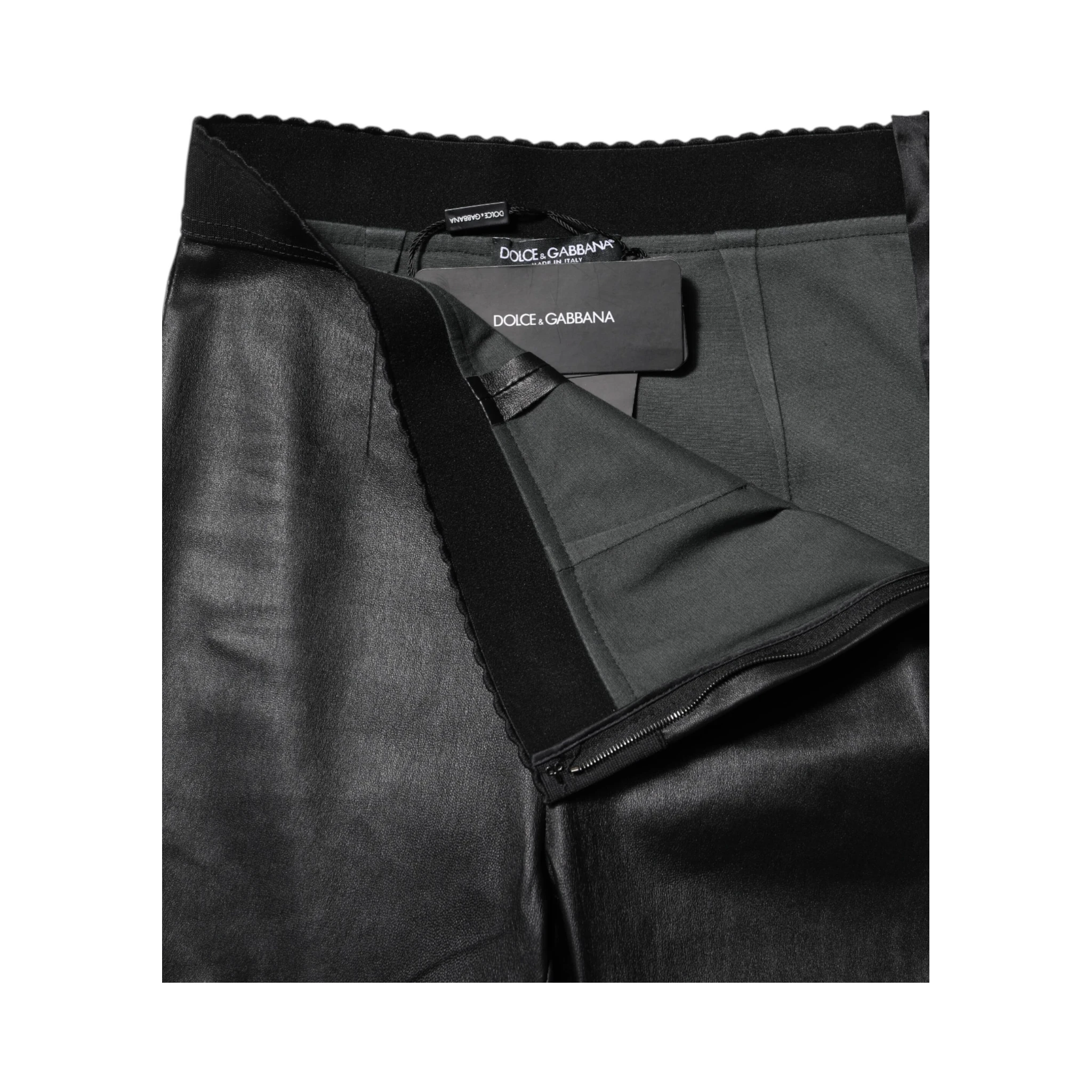 Black Leather Elastic Waist Pants