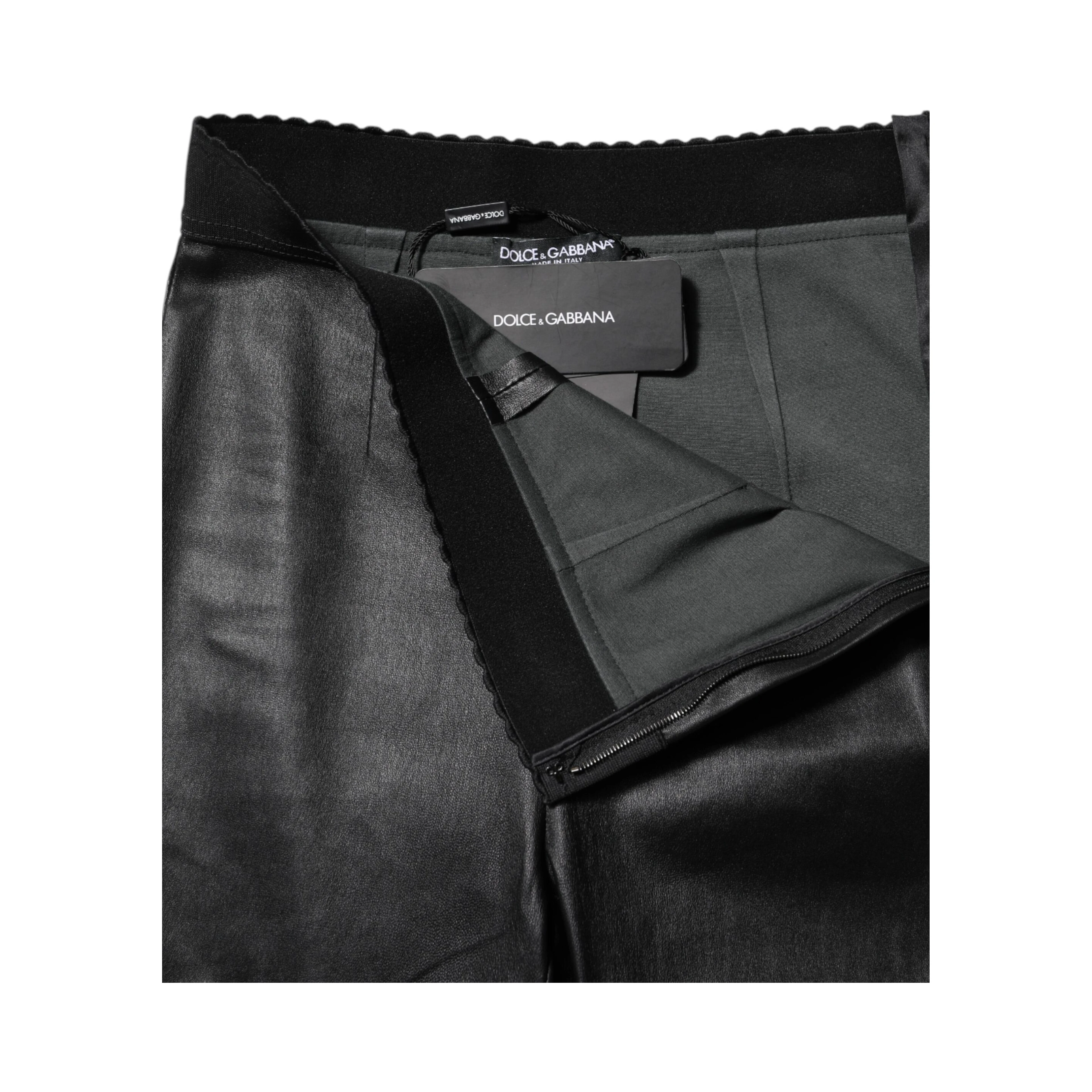 Black Leather Elastic Waist Pants