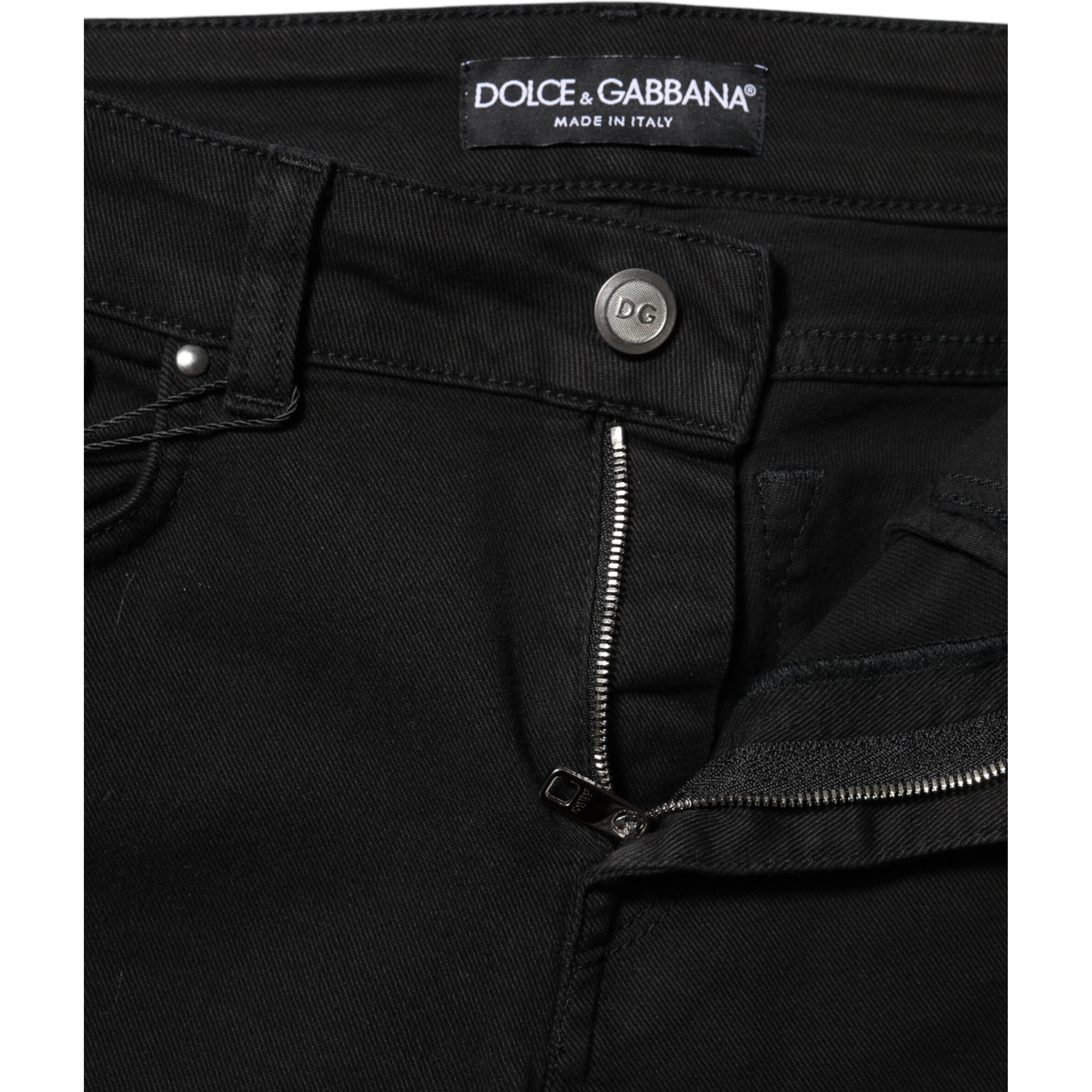 Black Cotton Skinny Mid Waist Denim Jeans