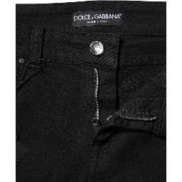 Black Cotton Logo Skinny Mid Waist Denim Jeans