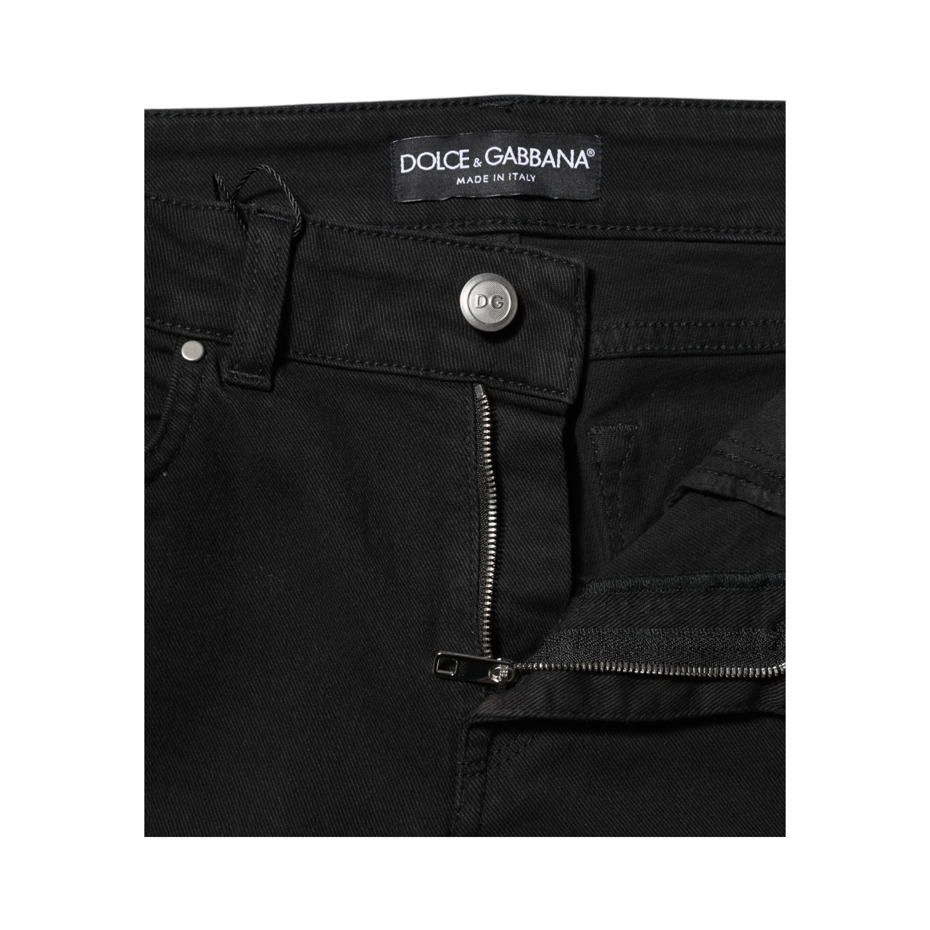 Black Cotton Skinny Mid Waist Denim Jeans