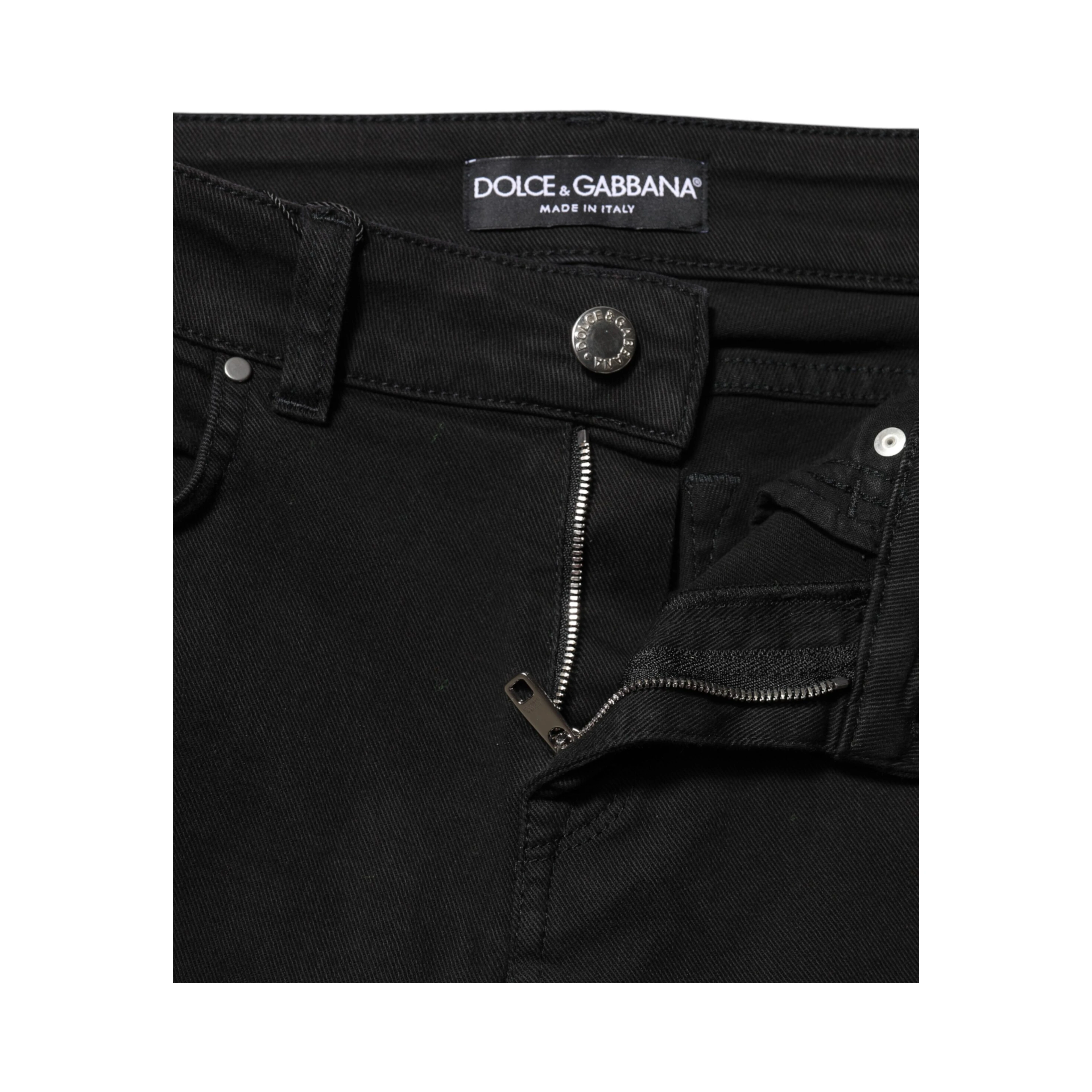Black Cotton Logo Skinny Mid Waist Denim Jeans