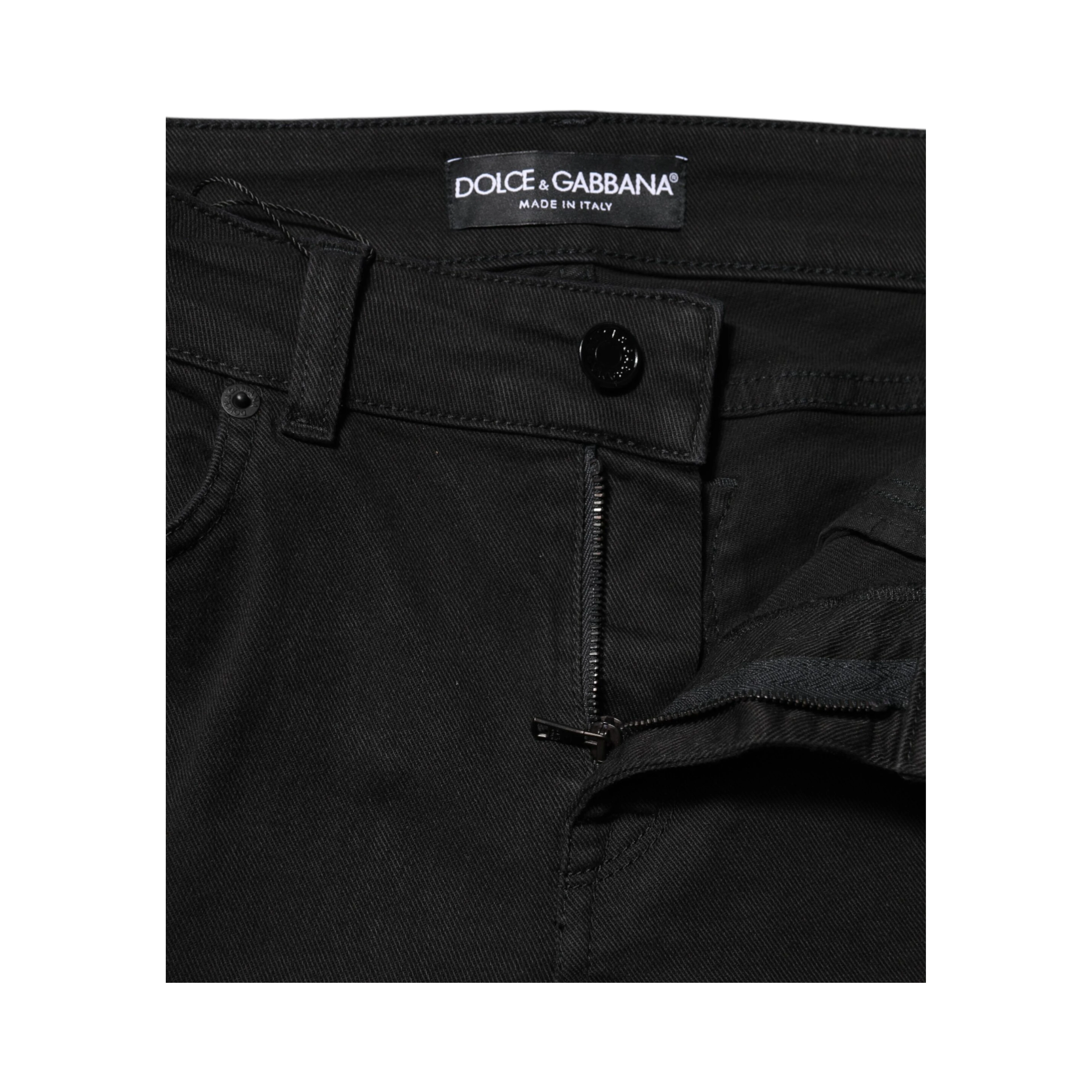 Black Cotton Skinny Mid Waist Denim Jeans