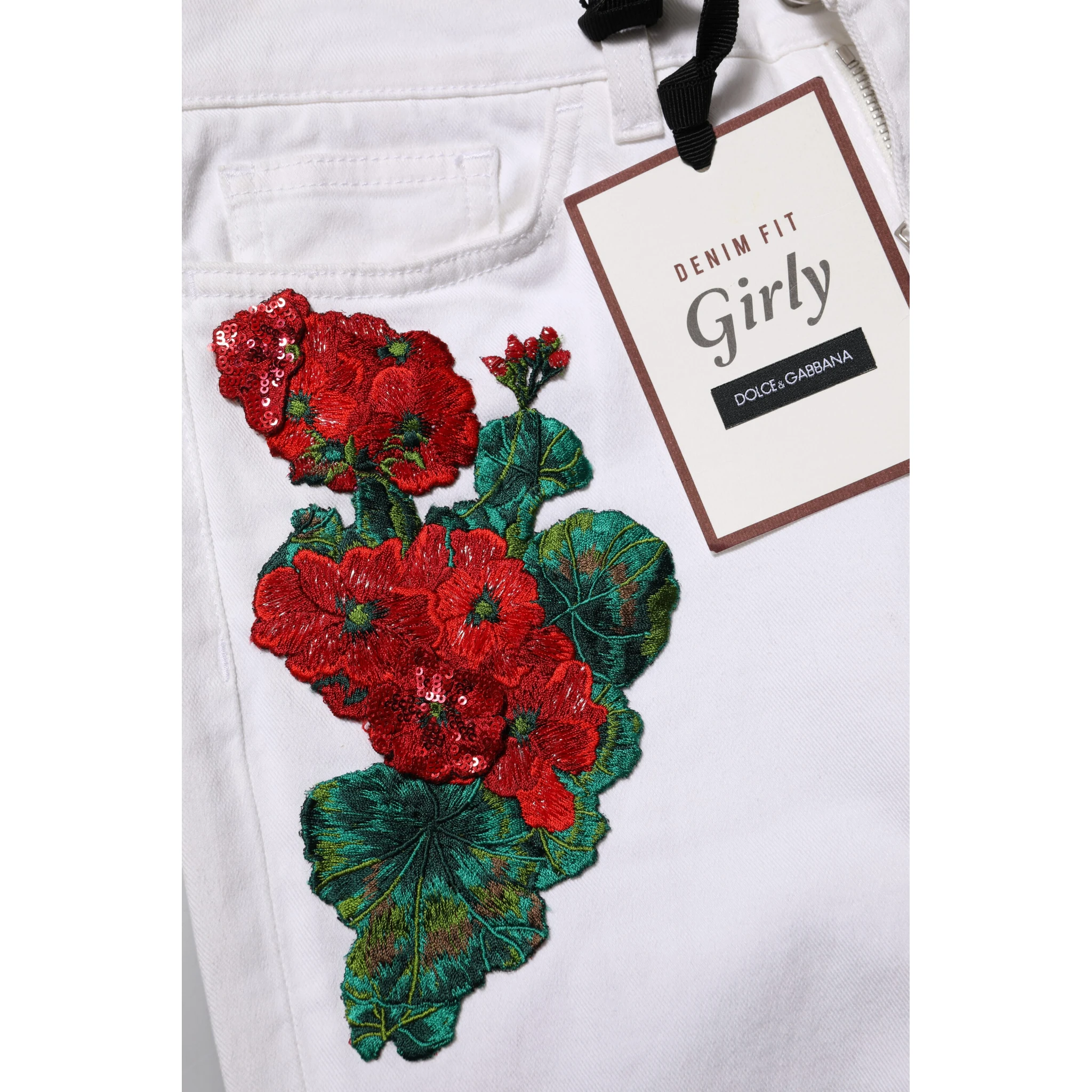 White Floral Embroidery GIRLY Denim Jeans