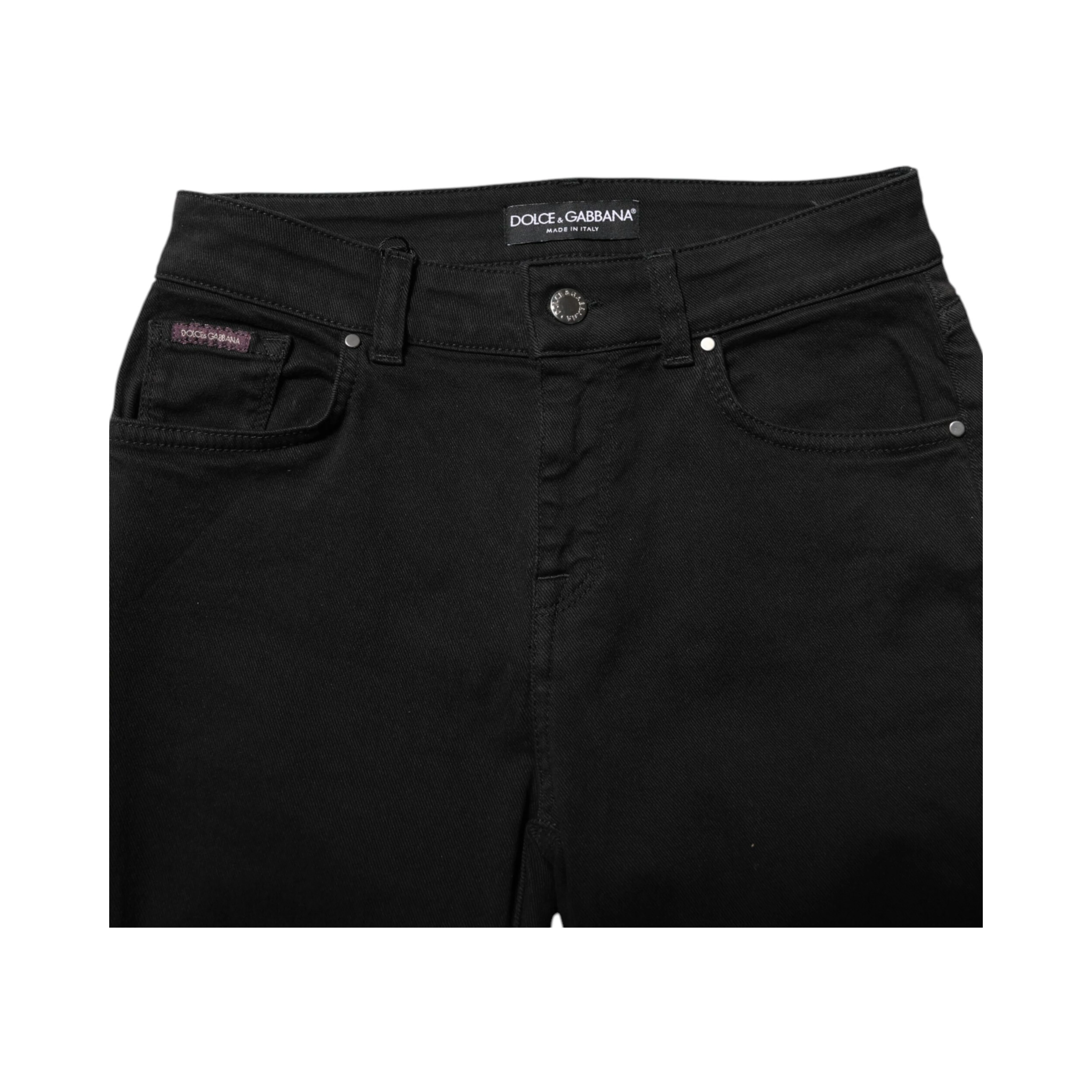 Black Cotton Logo Skinny Mid Waist Denim Jeans