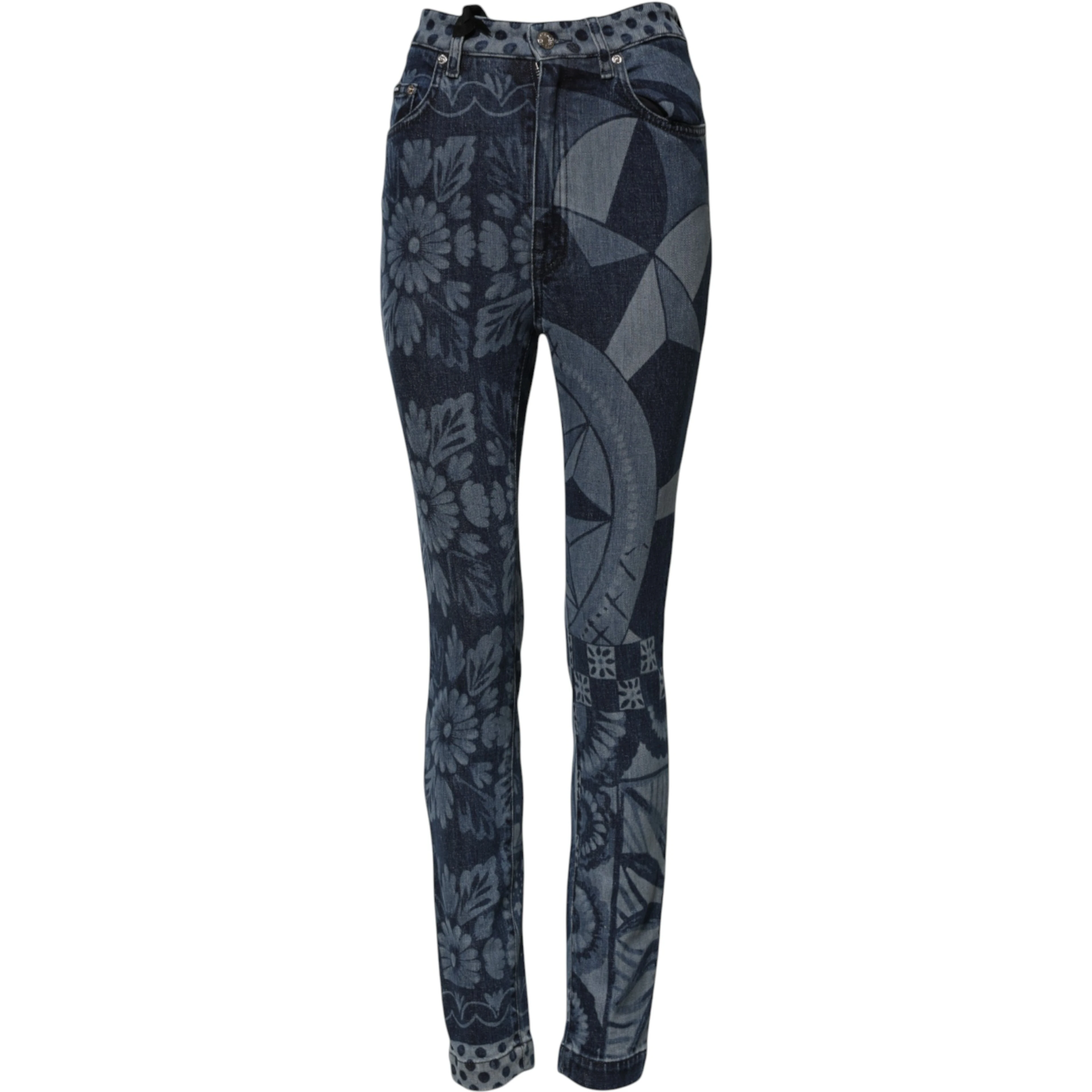 Blue Graphic Print Cotton Skinny Denim Jeans