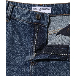 Blue Cotton Wide Leg Tattered Denim Jeans