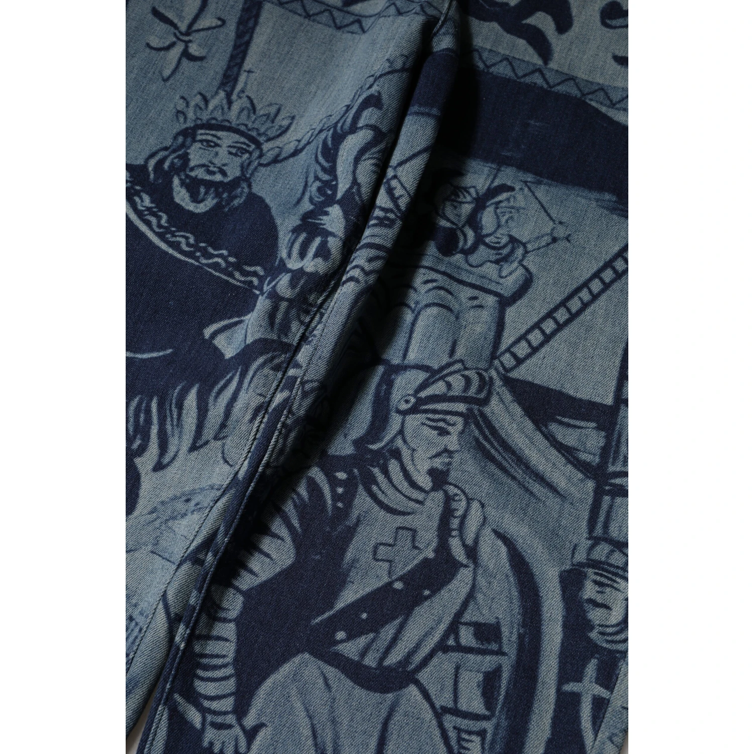 Blue Graphic Print Tapered Denim Jeans