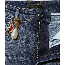 Blue Rhinestone Embellished Denim Jeans