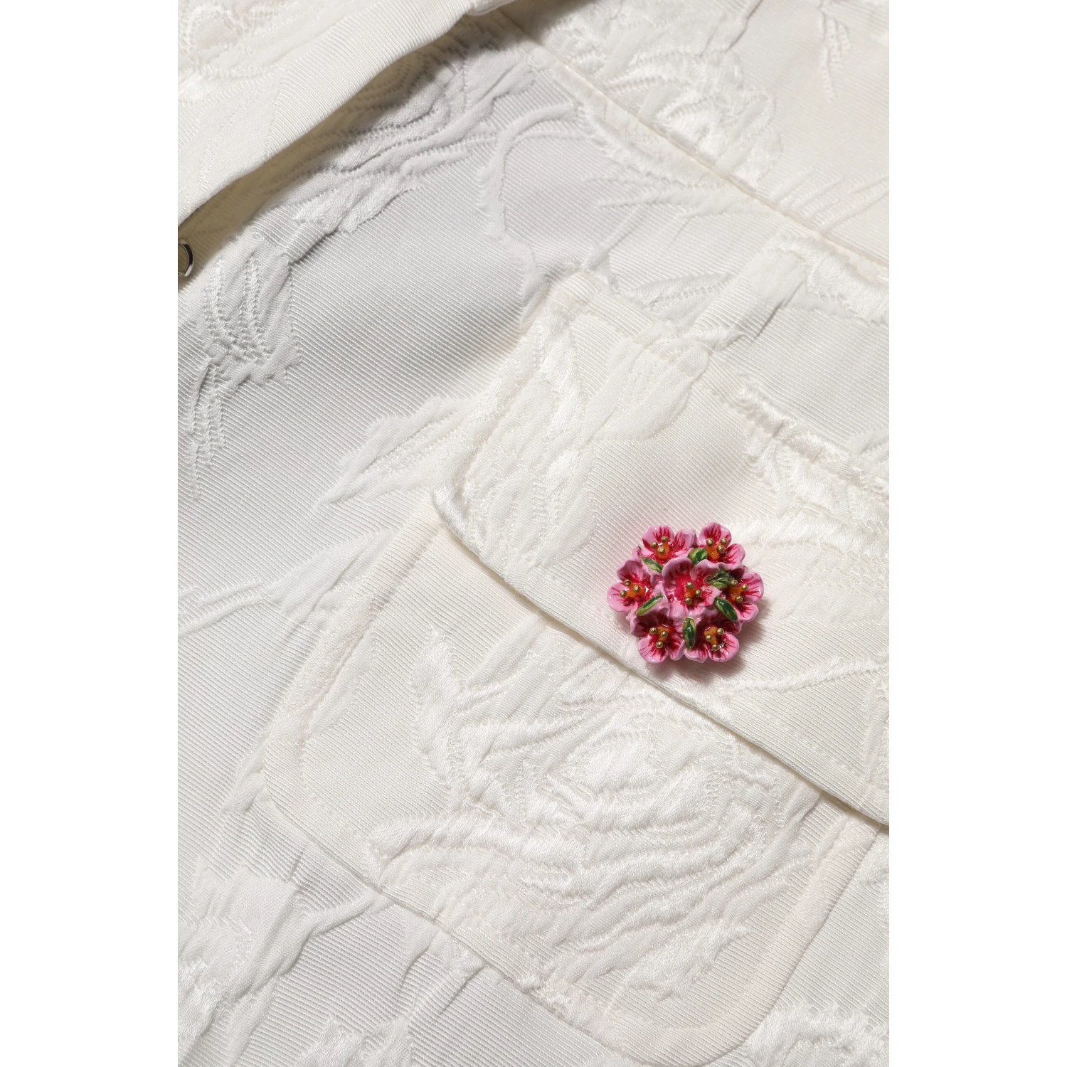 White Cotton Floral Jacquard Pants