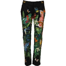 Black Cotton Tropical Mid Waist Pants