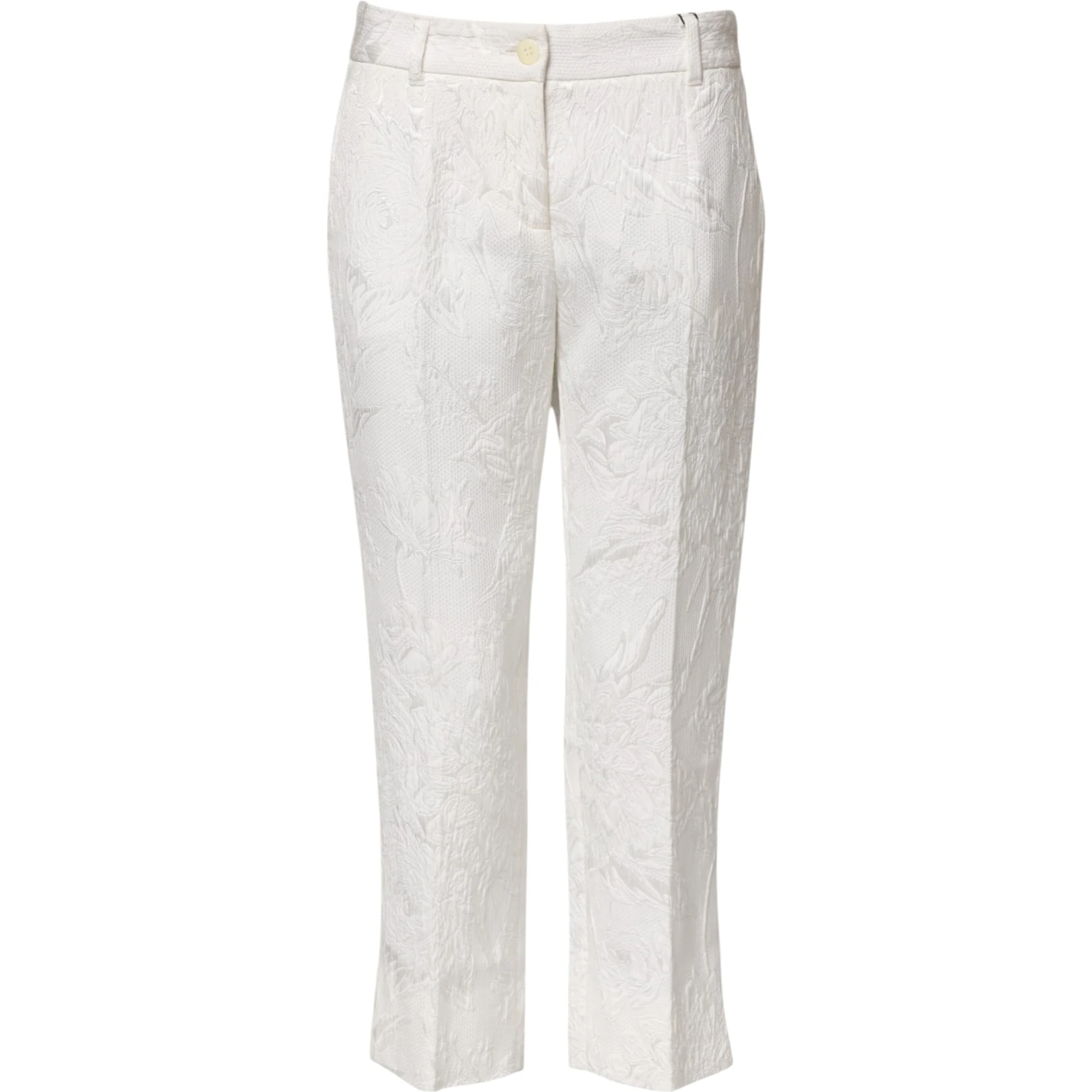 White Cotton Floral Jacquard Pants