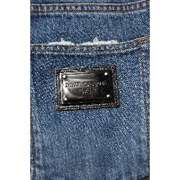 Blue Tattered Cotton Straight Denim Jeans