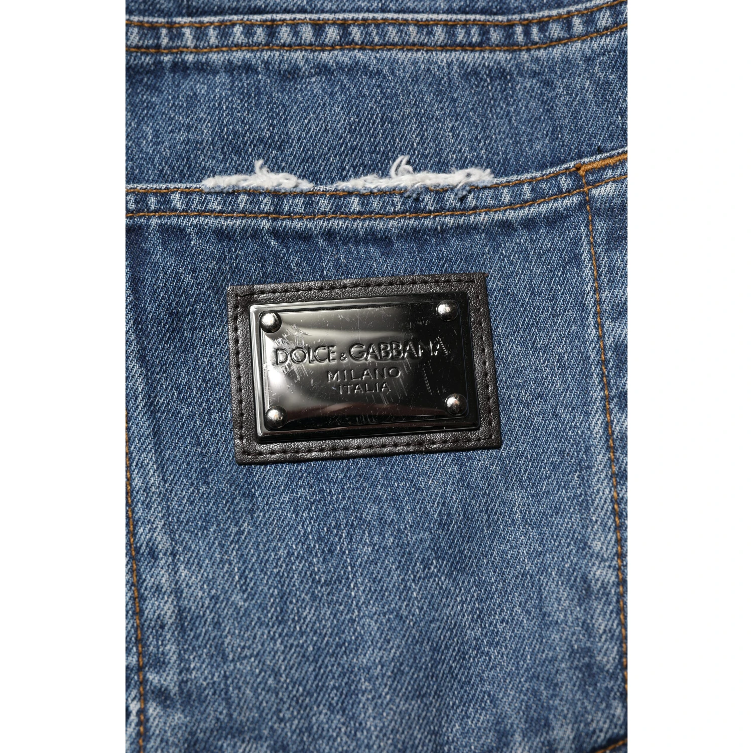 Blue Tattered Cotton Straight Denim Jeans