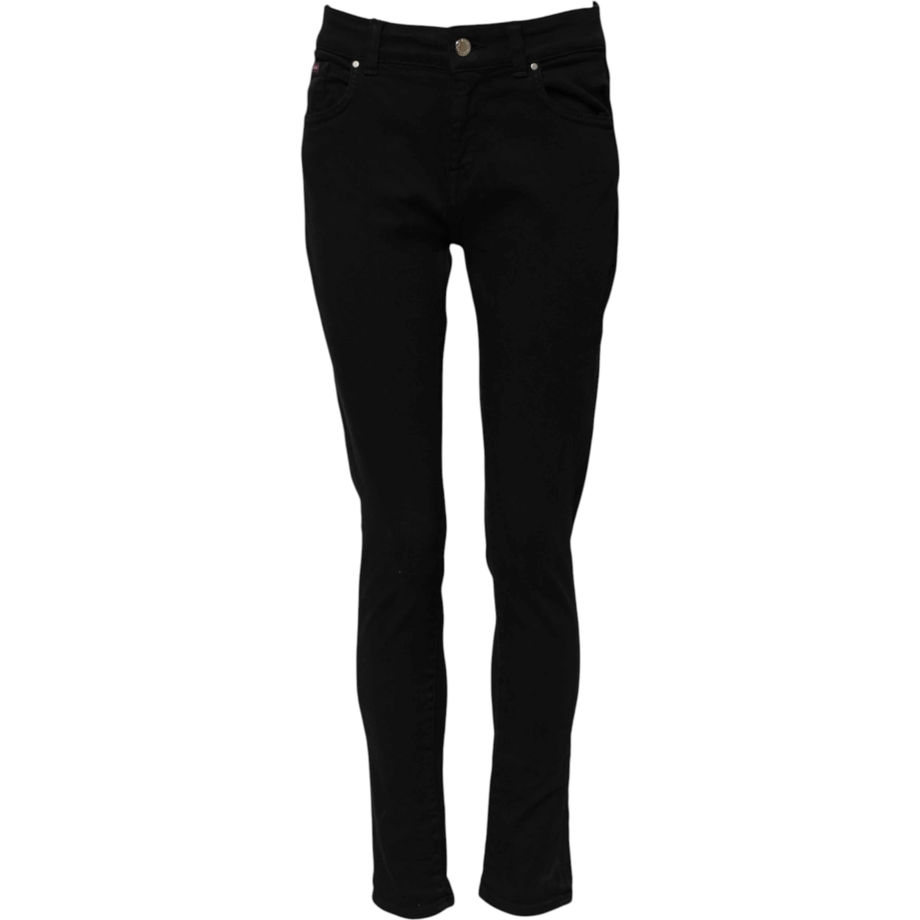 Black Cotton Logo Skinny Mid Waist Denim Jeans