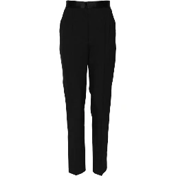 Black Wool Tapered High Waist Pants