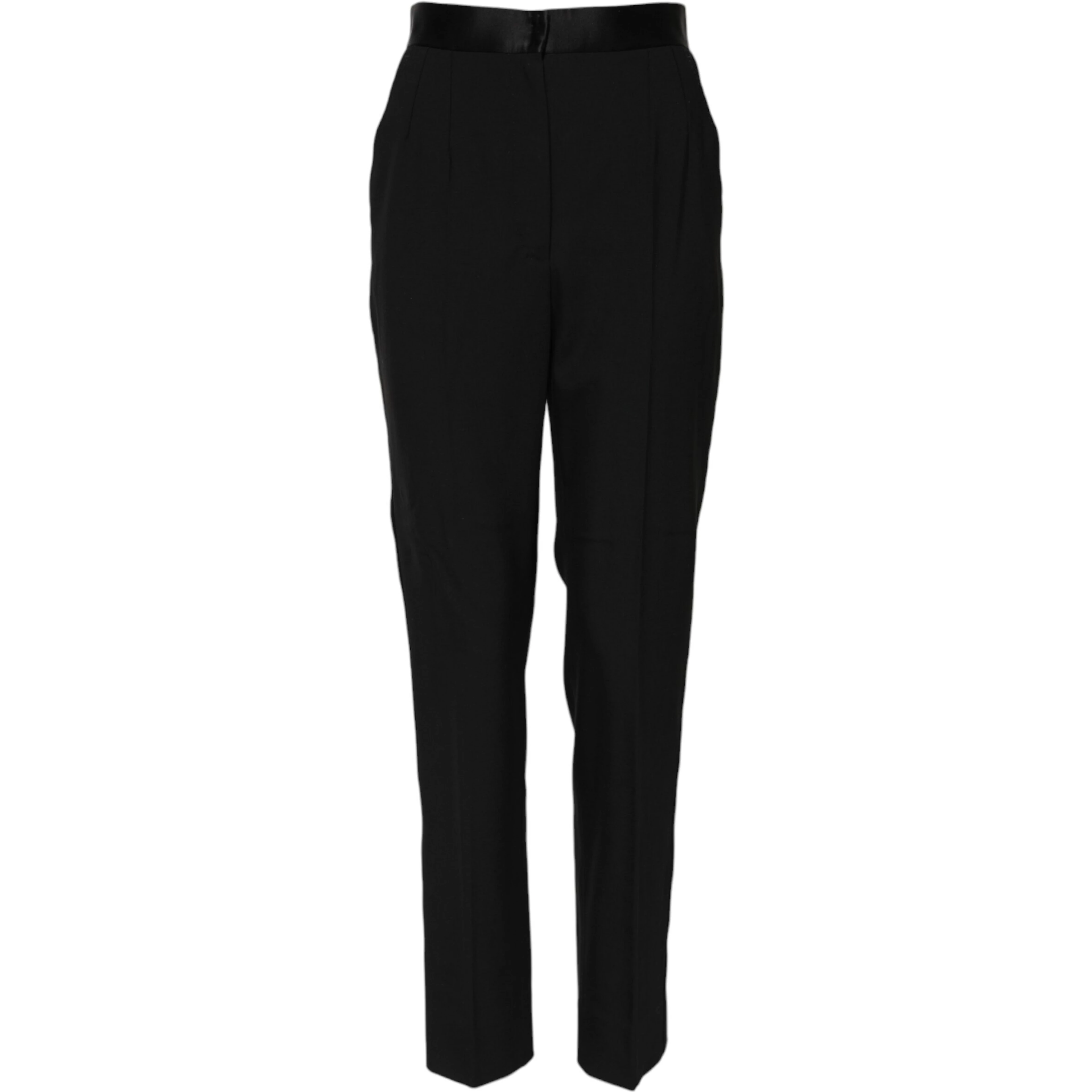 Black Wool Tapered High Waist Pants