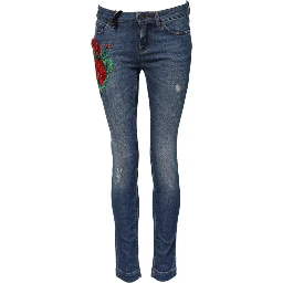 Blue Cotton Low Waist Skinny Denim Jeans