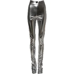 Metallic Silver Polyester Slim Fit Leggings Pants