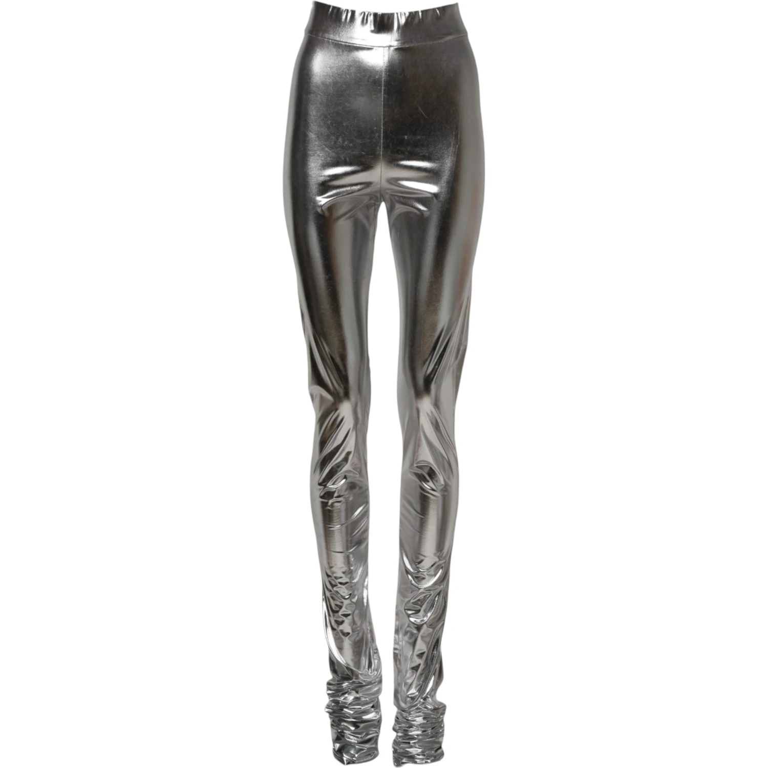 Metallic Silver Polyester Slim Fit Leggings Pants