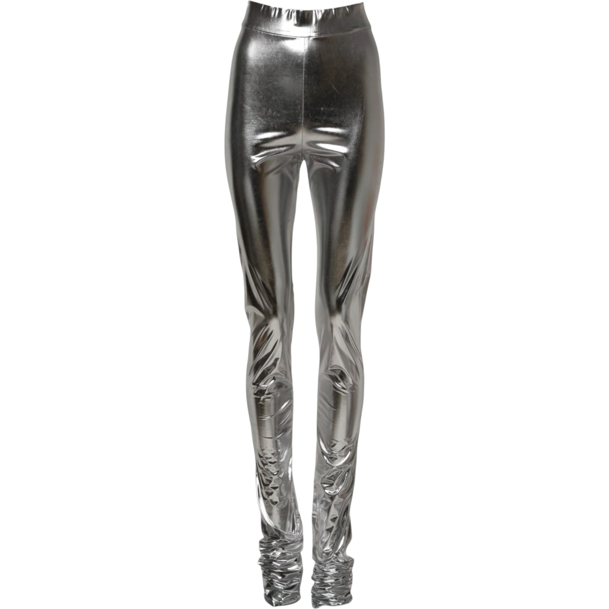 Metallic Silver Polyester Slim Fit Leggings Pants