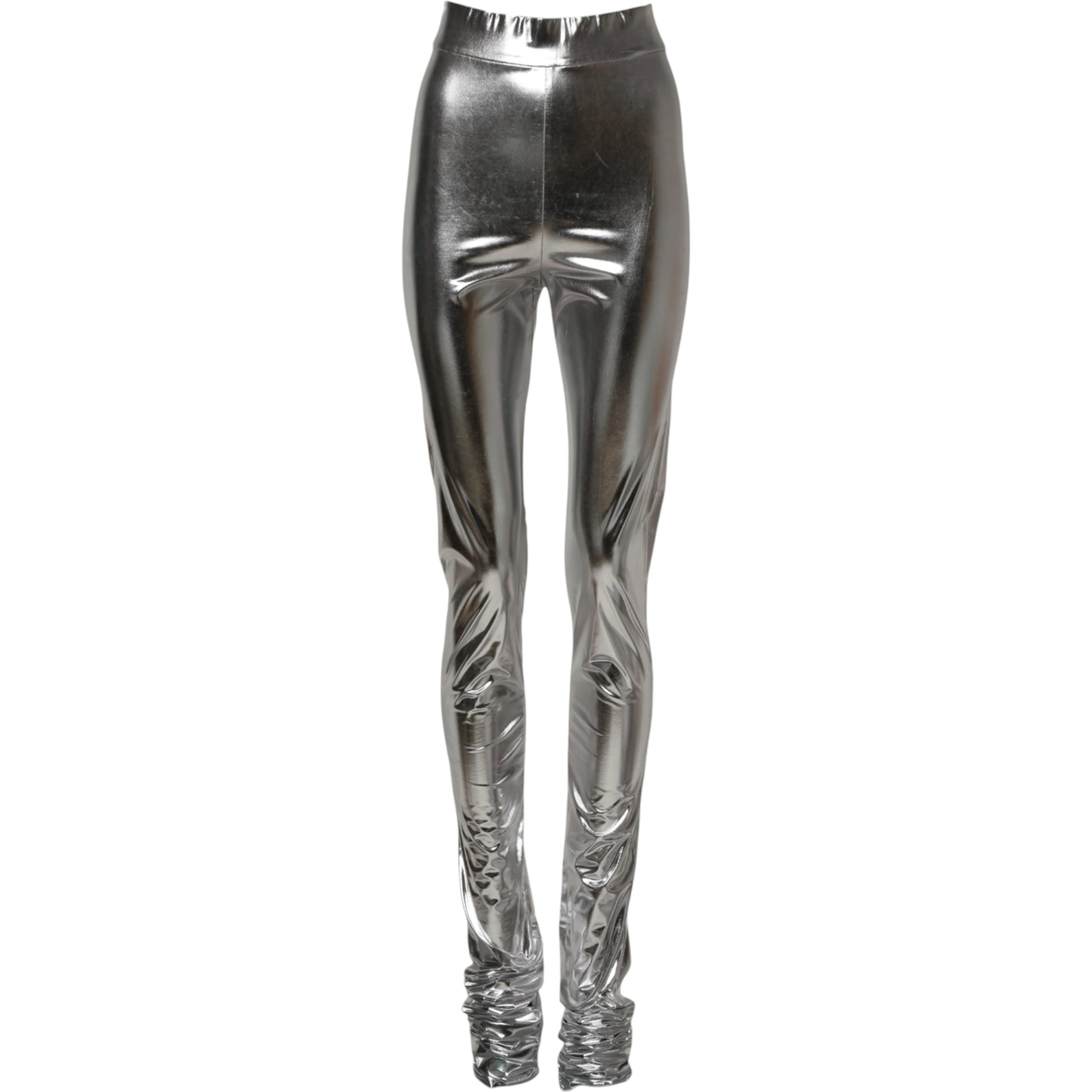 Metallic Silver Polyester Slim Fit Leggings Pants