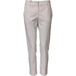 White Wool Mid Waist Tapered Trouser Pants