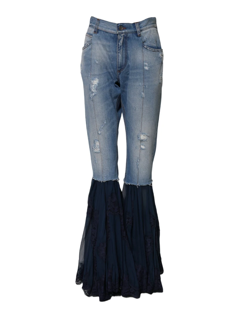 Blue Cotton High Waist Flared Denim Jeans