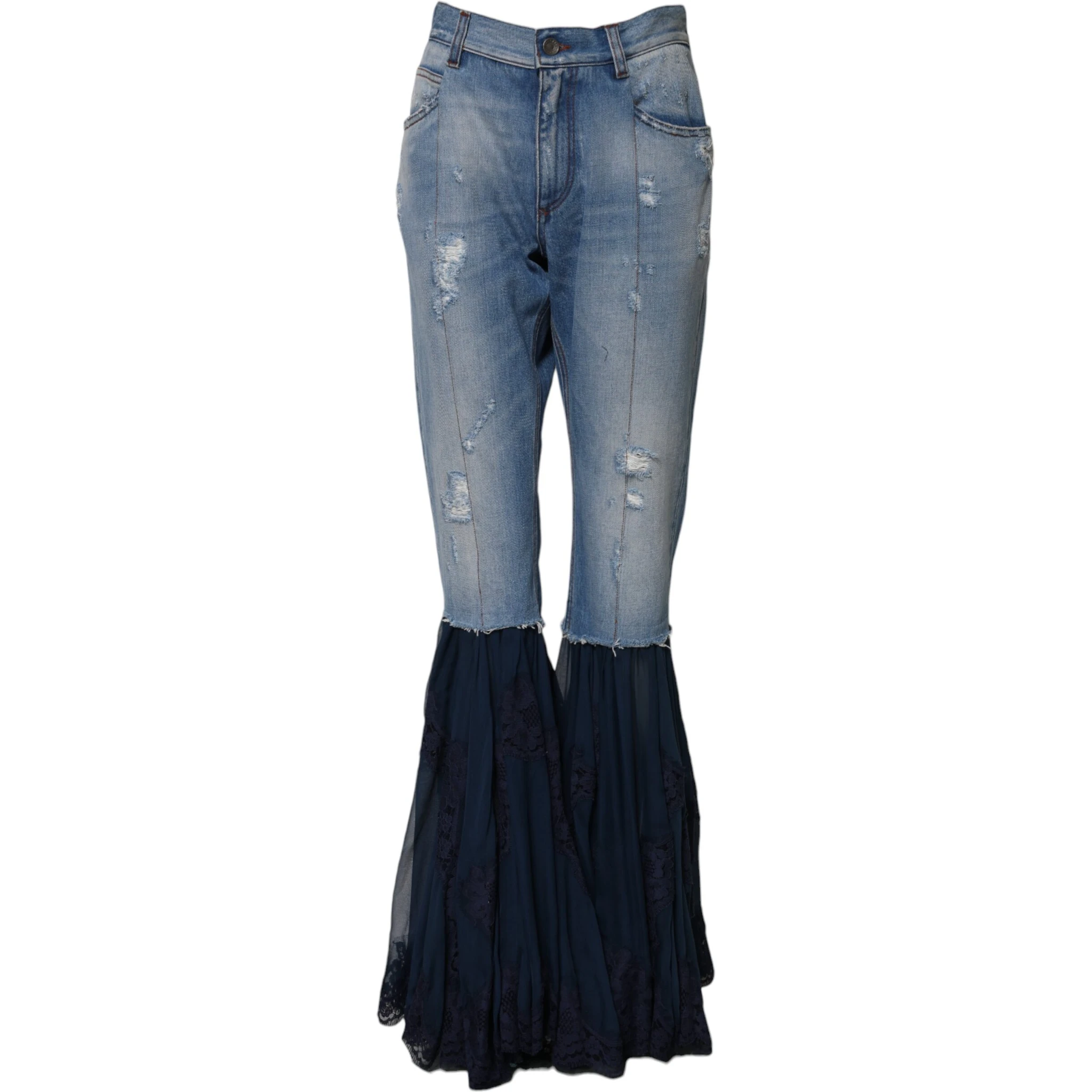 Blue Cotton High Waist Flared Denim Jeans