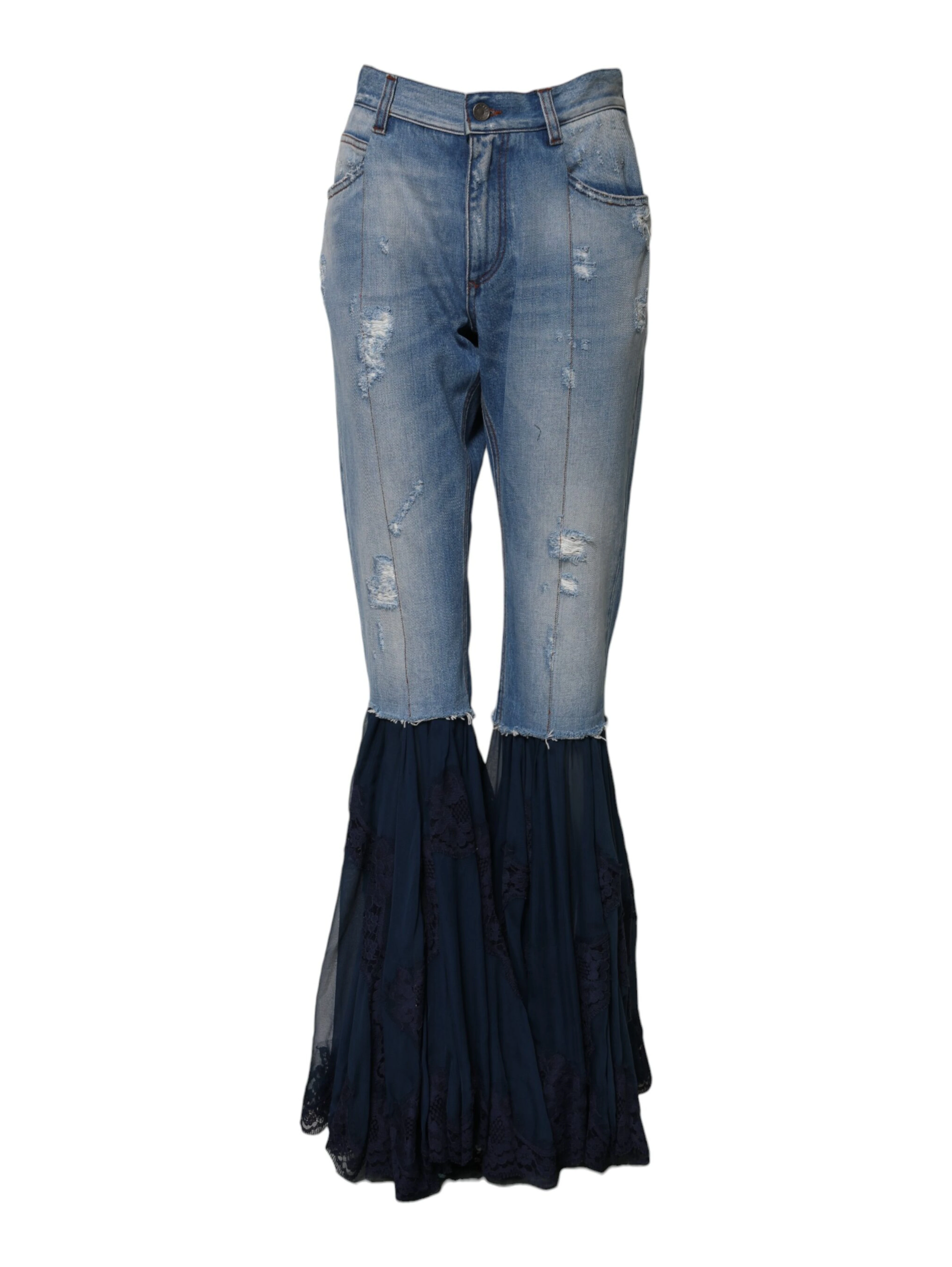 Blue Cotton High Waist Flared Denim Jeans
