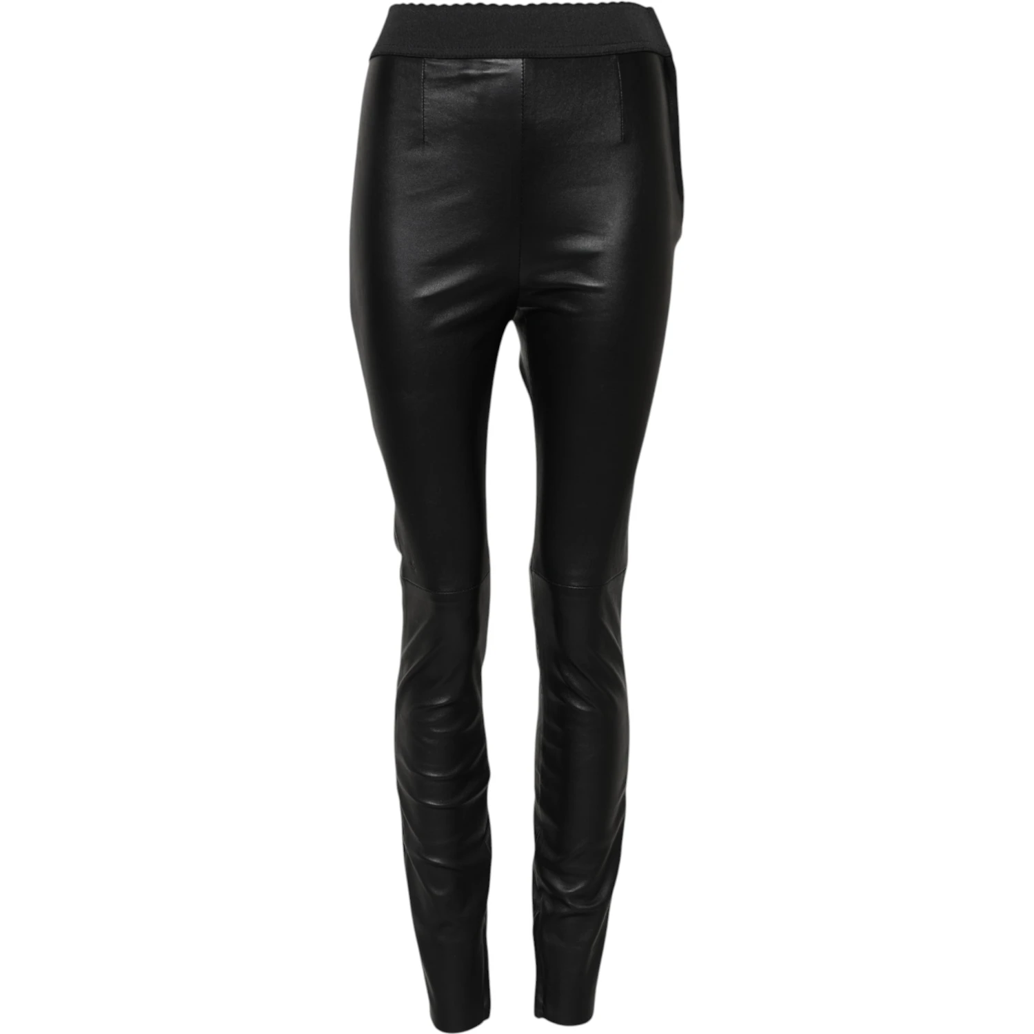 Black Leather Elastic Waist Pants