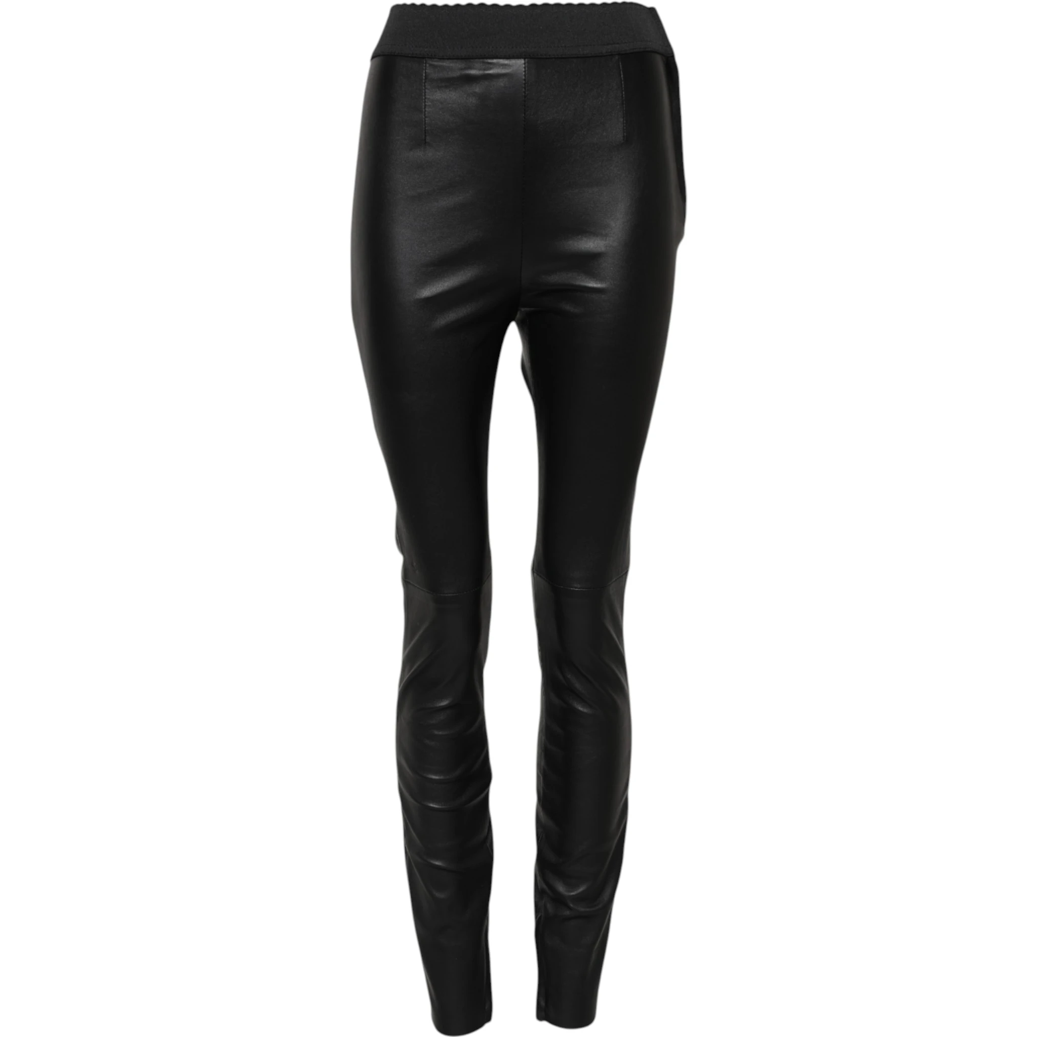 Black Leather Elastic Waist Pants