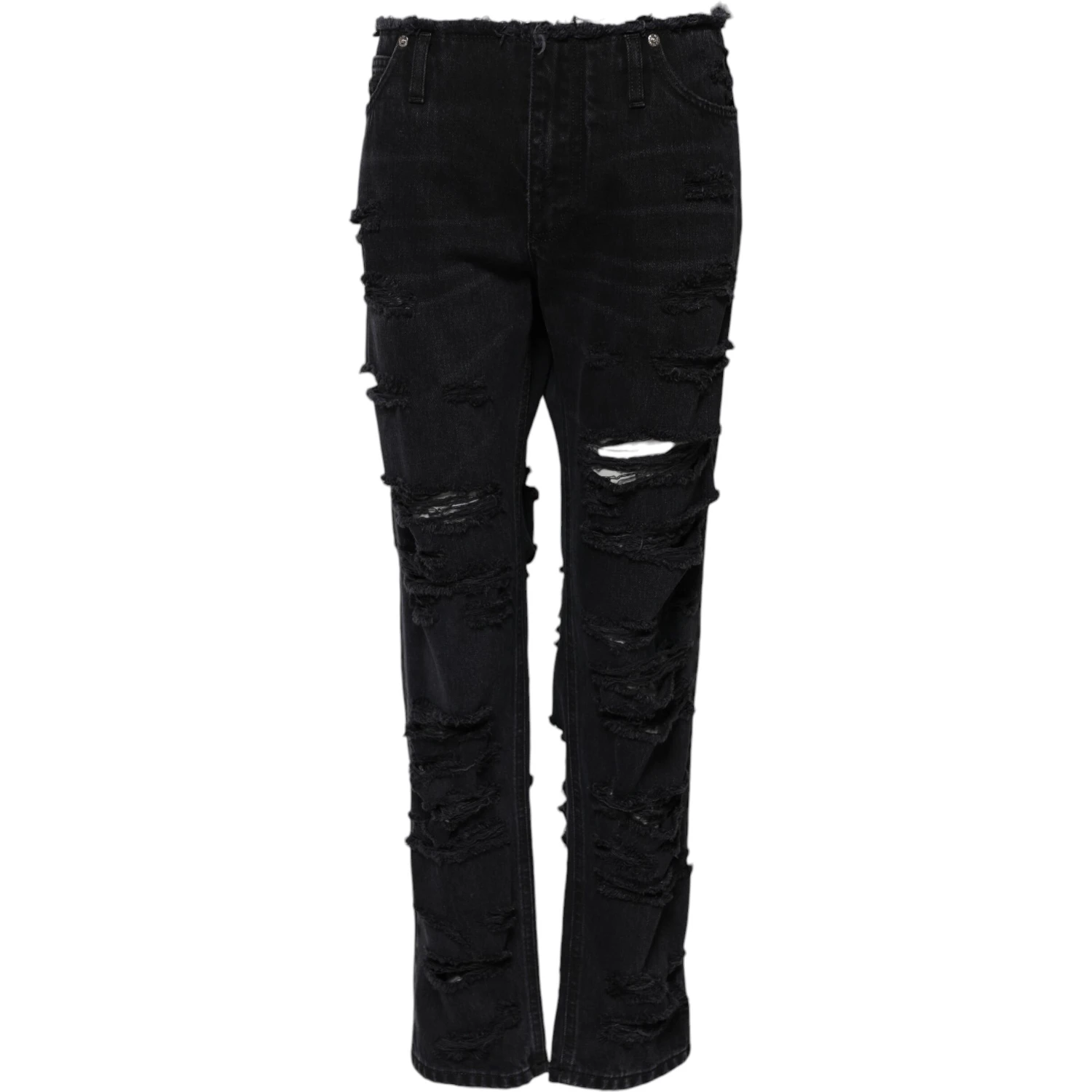 Black Cotton Tattered Mid Waist Denim Jeans