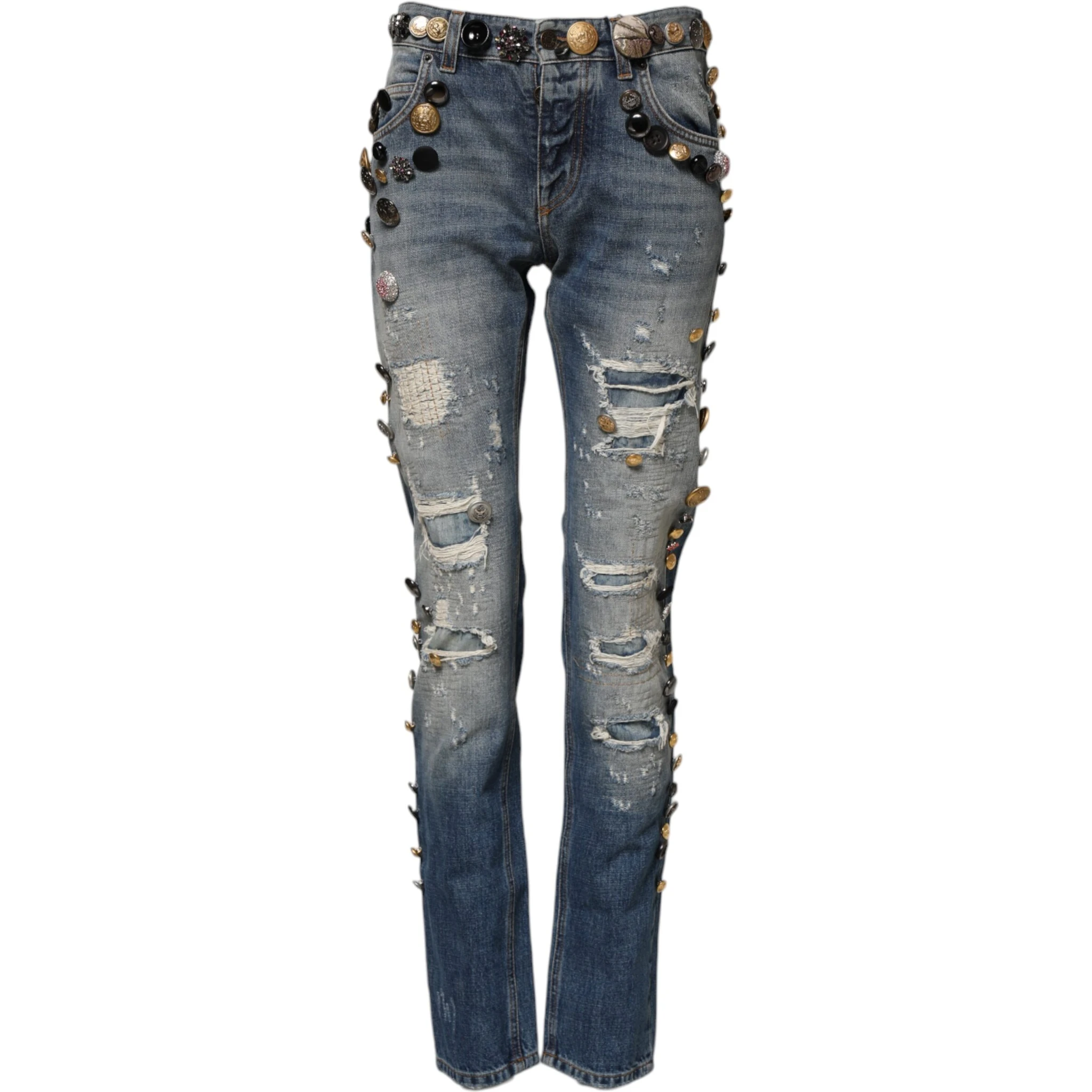 Blue Embellished Tattered SkinnyDenim Jeans