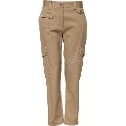 Beige Mid Waist Cargo Tapered Pants