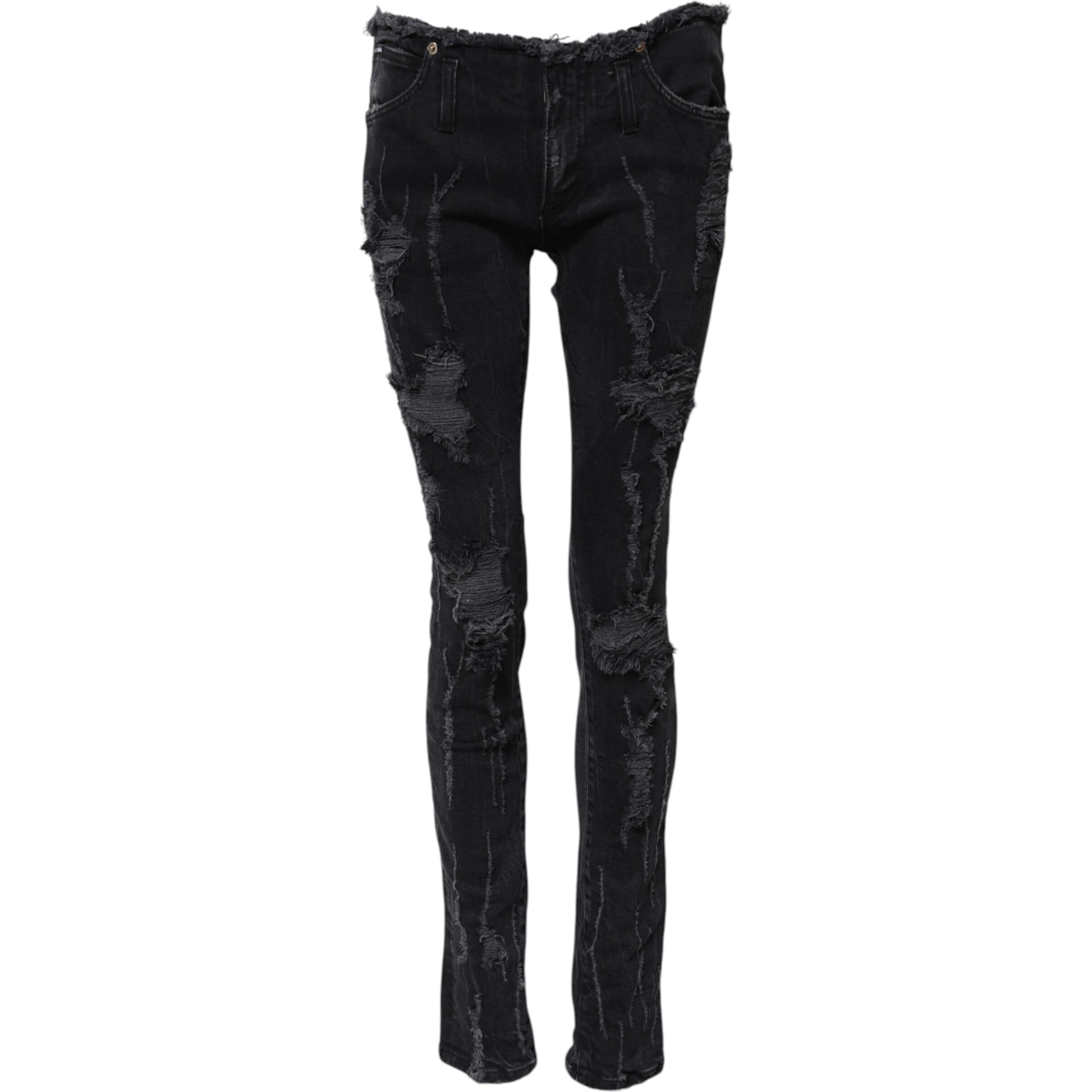 Black Cotton Tattered Skinny Denim Jeans