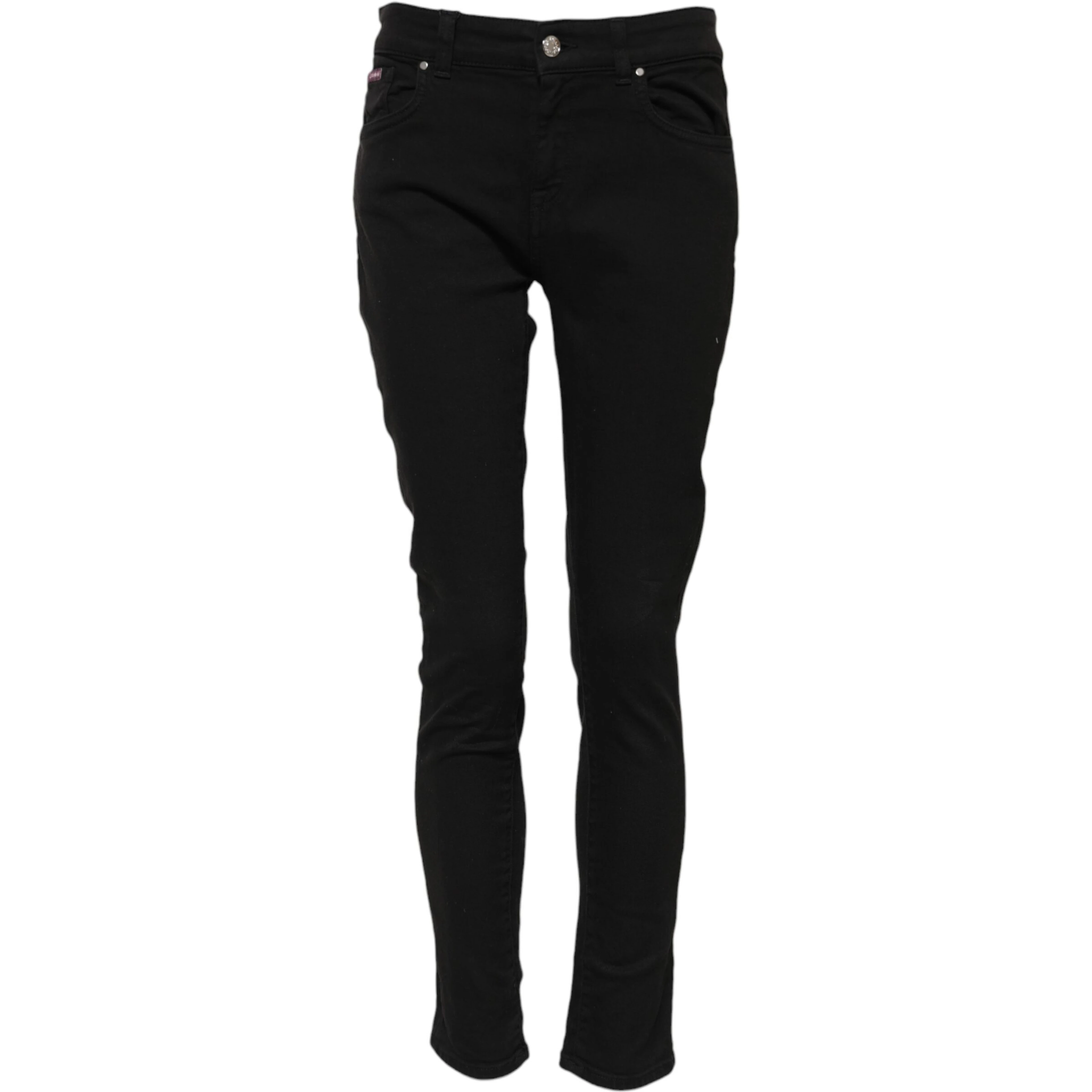Black Cotton Logo Skinny Mid Waist Denim Jeans