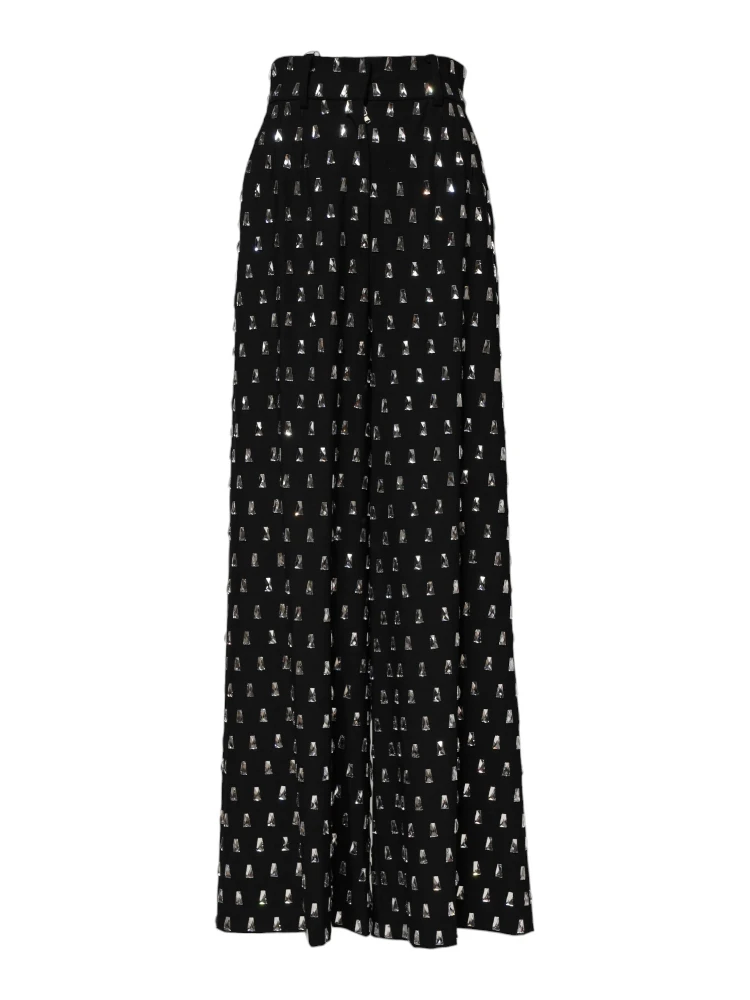 Black Crystal Embellished Wide Leg Pants