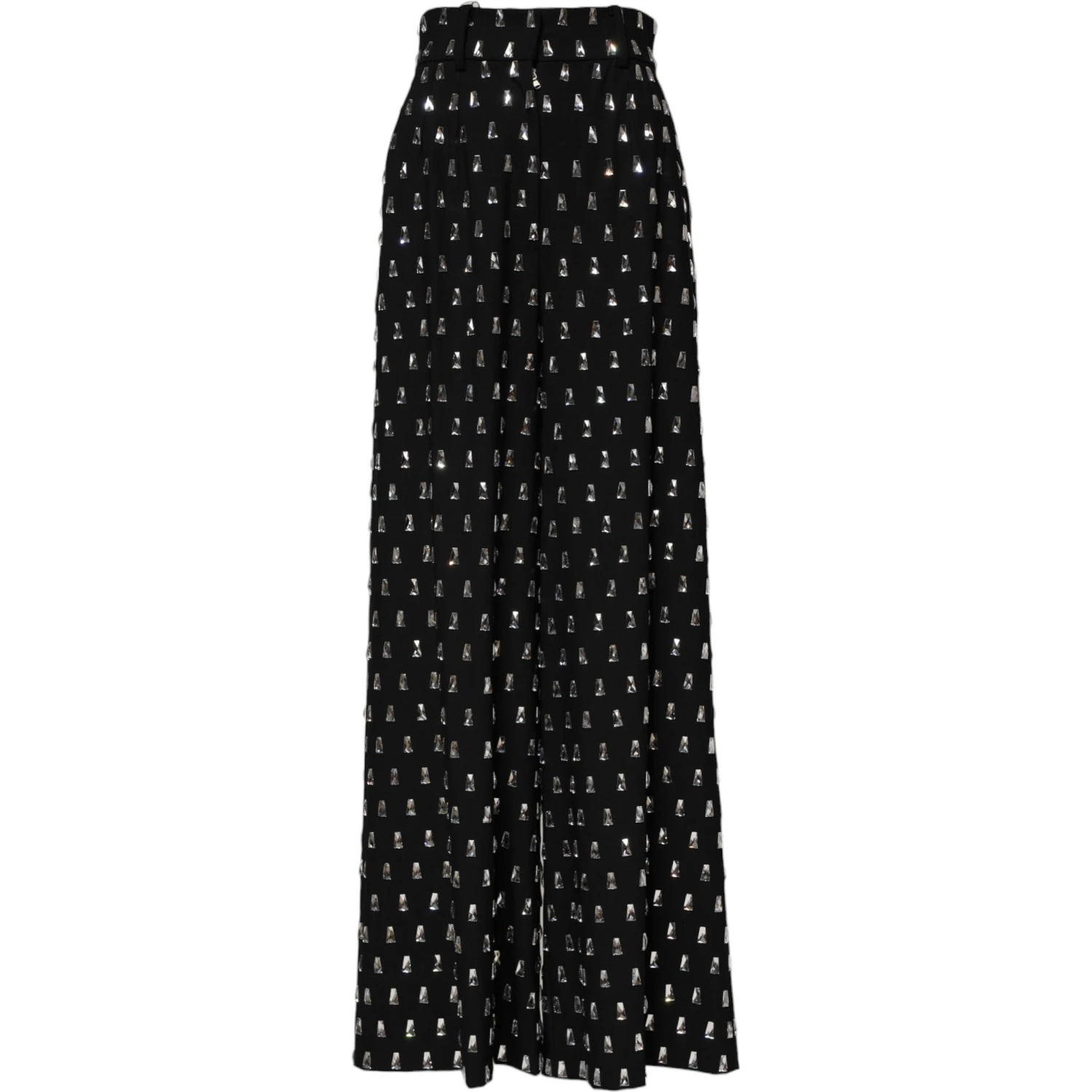 Black Crystal Embellished Wide Leg Pants