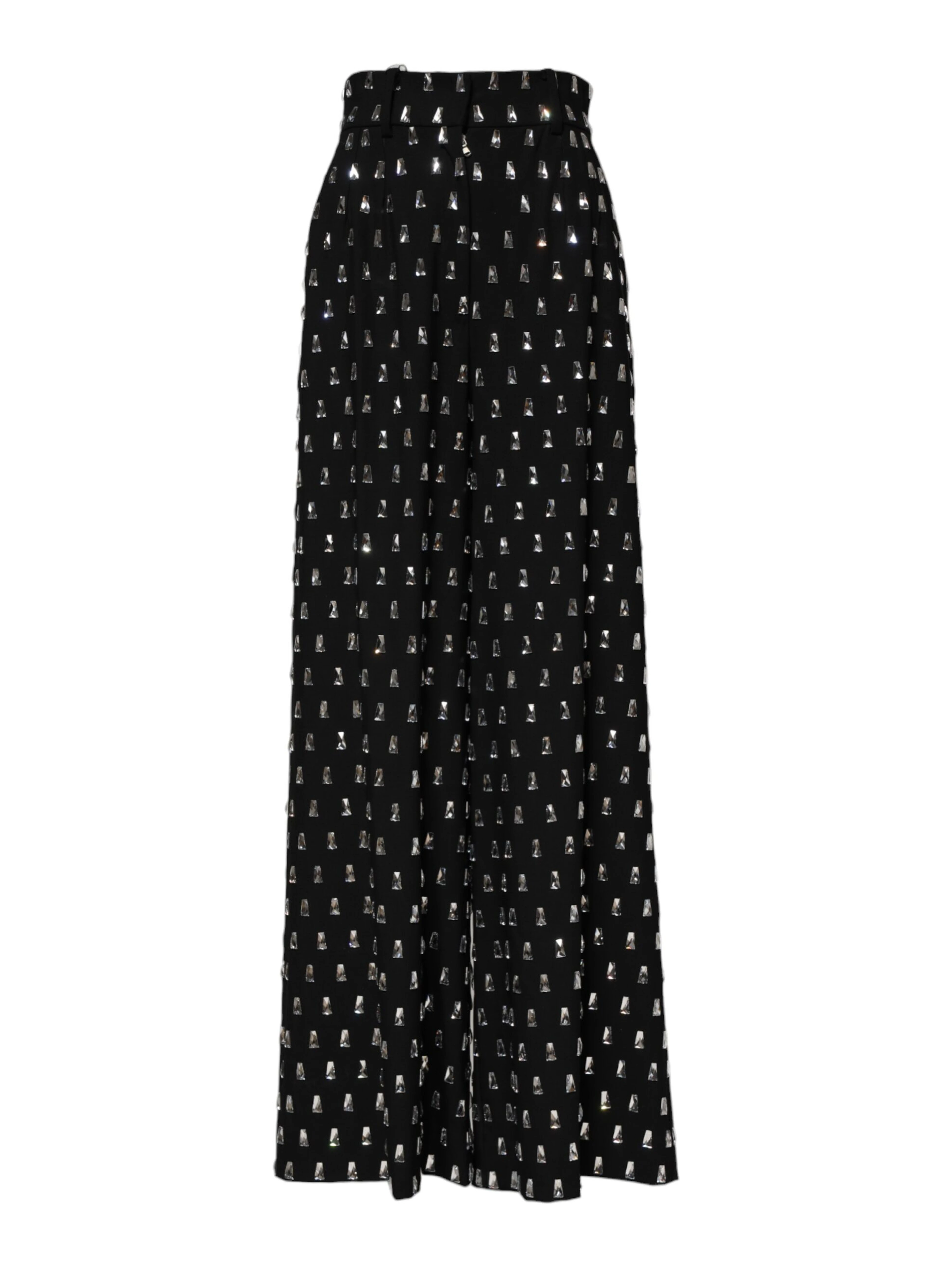 Black Crystal Embellished Wide Leg Pants